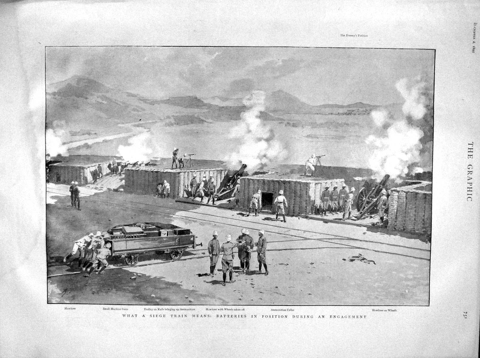 Old Antique Print 1899 Siege Train Howitzer War Guns Hospital Ship Wales 19th