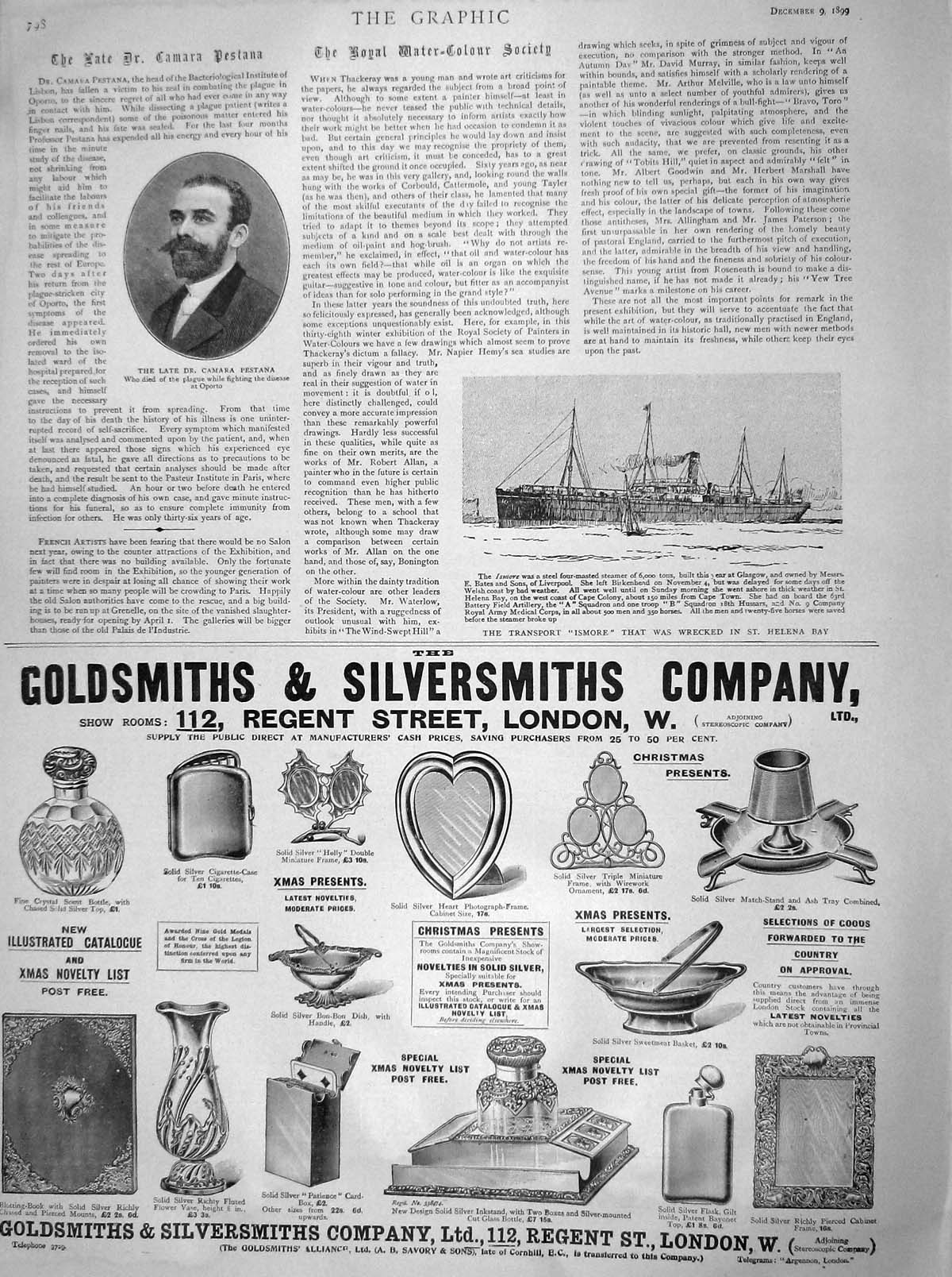Original Old Antique Print 1899 Camara Pestana Transport Ship Ismore Helena Bay