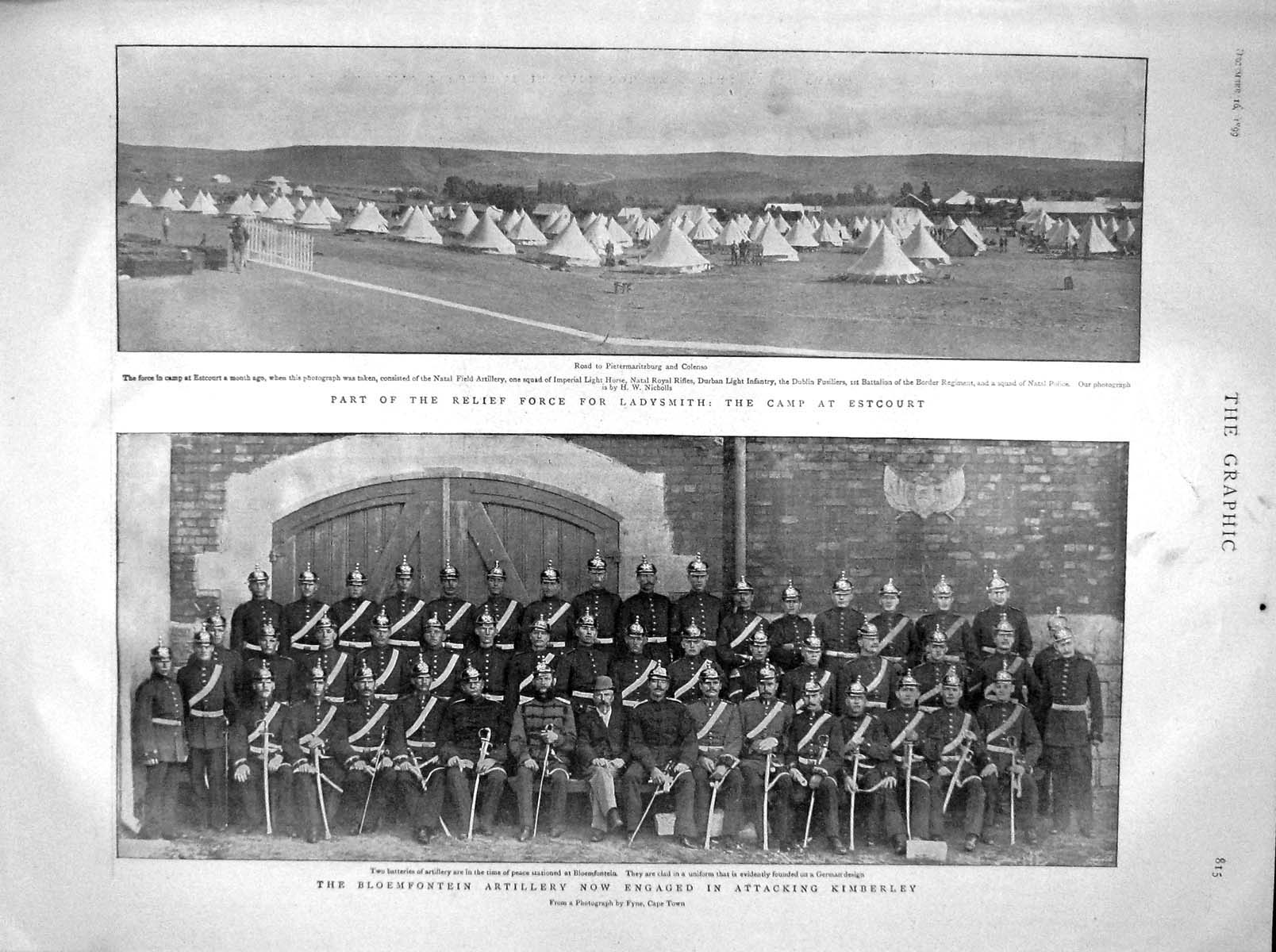 Old Antique Print 1899 Ladysmith War Estcourt Bloemfontein Cattle Colony 19th