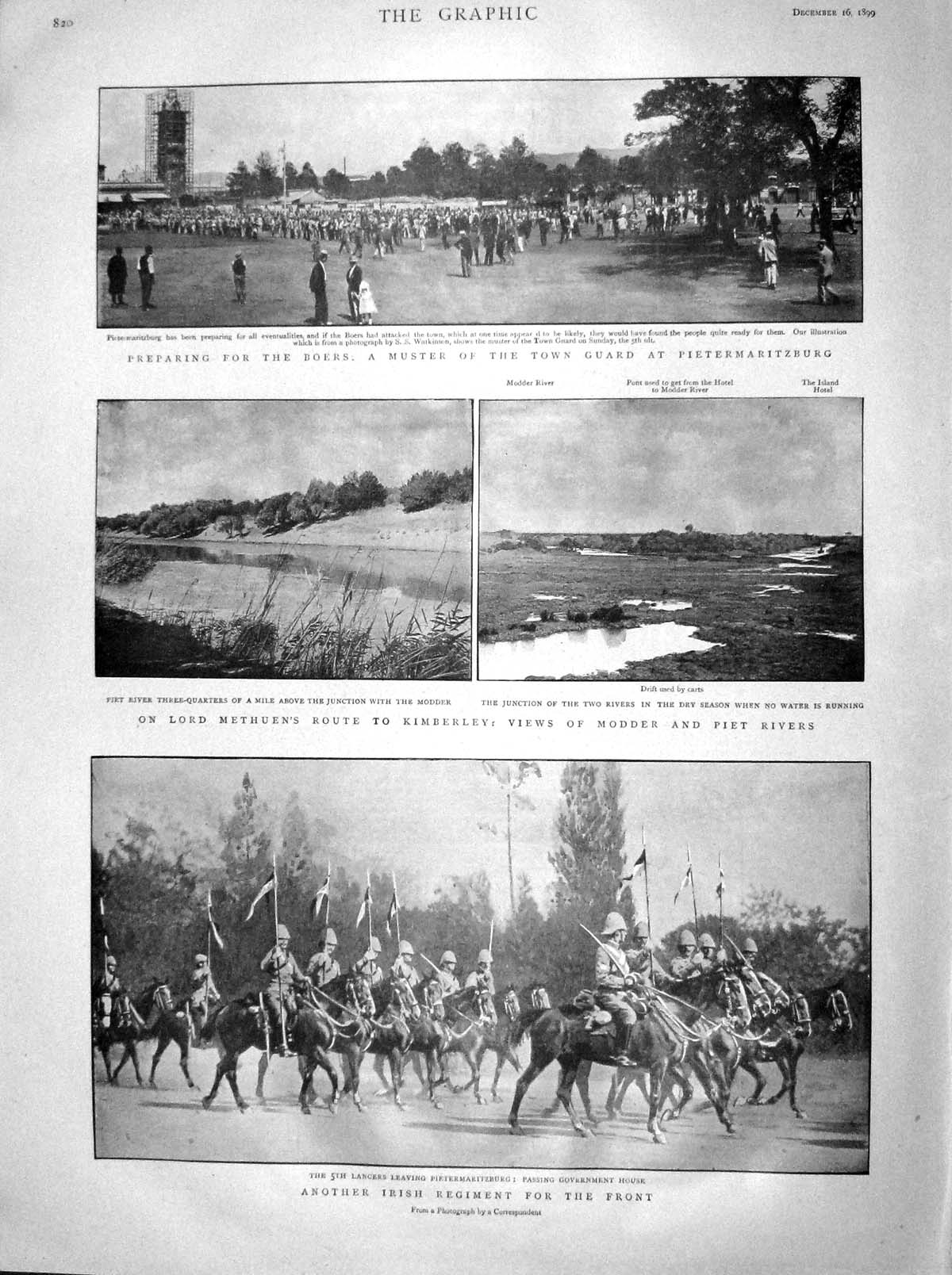 Original Old Antique Print 1899 Boers War Pietermaritzburg Piet River Aberdeen