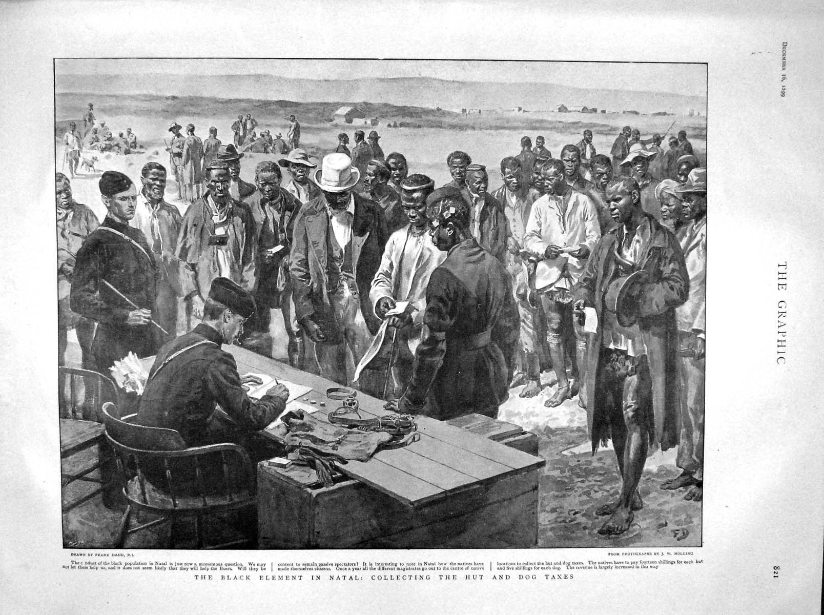 Original Old Antique Print 1899 Black Population Natal Collecting Hut Do 19th