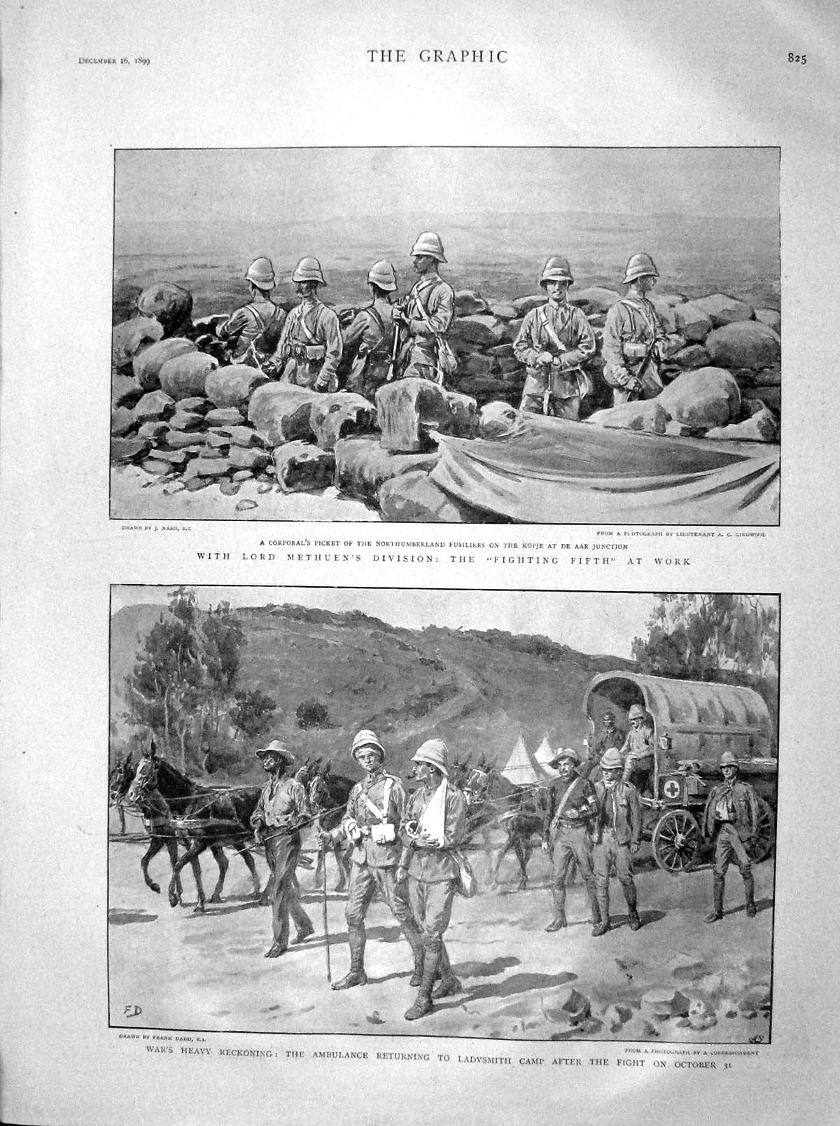 Old Antique Print 1899 Lord Methuen Kopje War Ladysmith Hospital Albert 19th