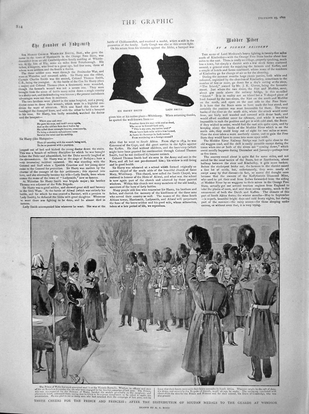 Original Old Antique Print 1899 Prince Wales Soudan Medals Guards Windsor Smith