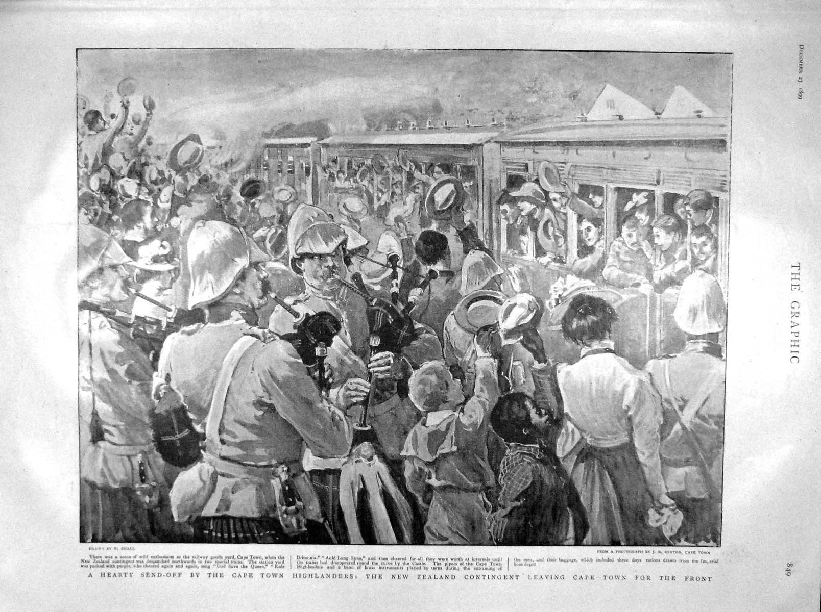 Original Old Antique Print 1899 New Zealand Highlanders Siers War Lord Roberts