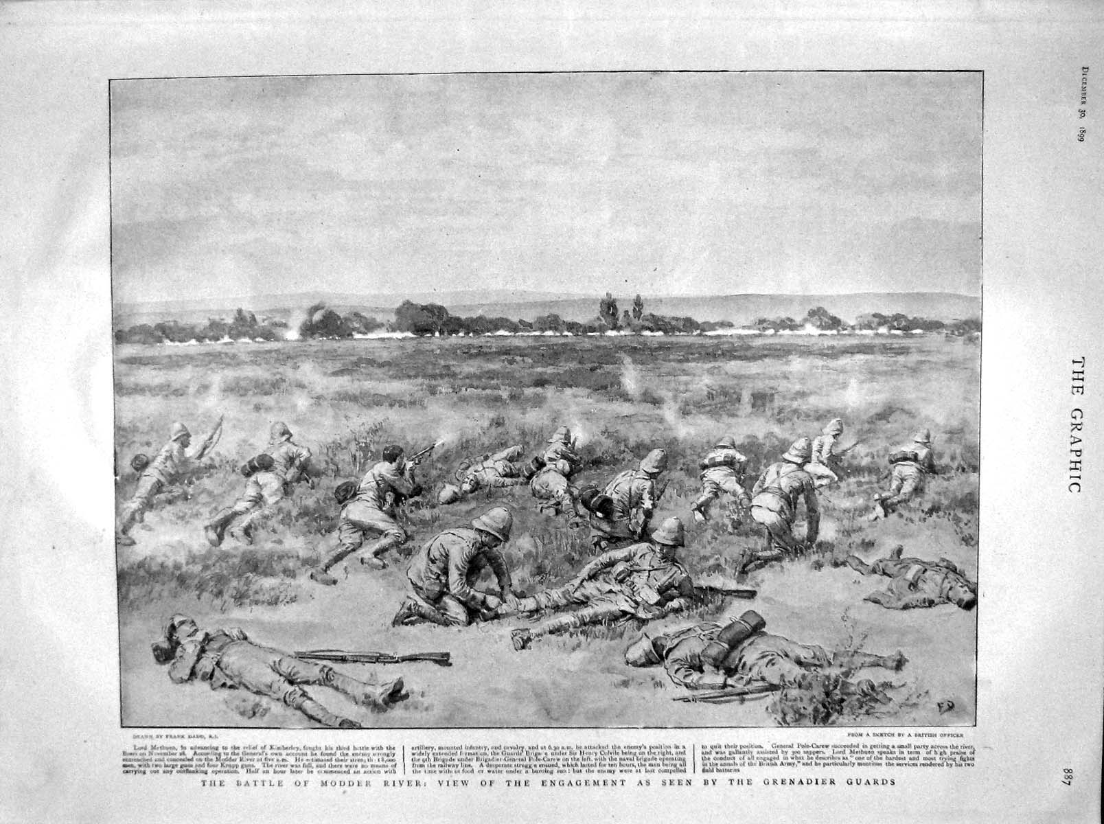 Original Old Antique Print 1899 Modder River Grenadier Guards War Elands Laagte