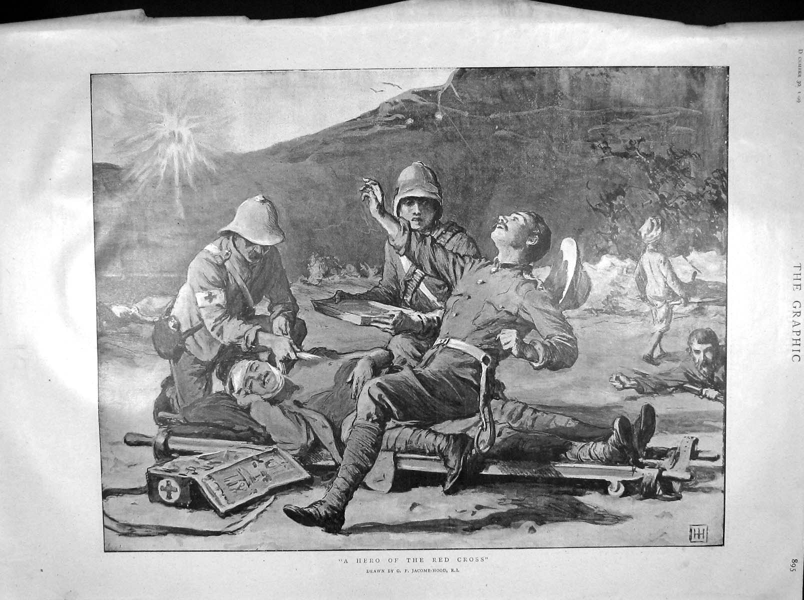Original Old Antique Print 1899 Red Cross War Sier Hospital Ship Maine P 19th
