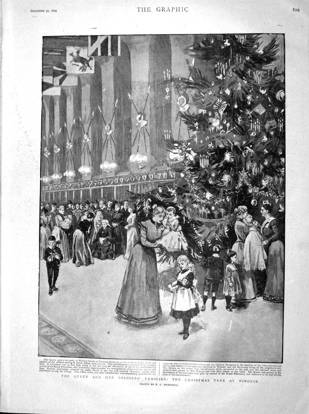 Original Old Antique Print 1899 Queen Siers Families Windsor Guildhall Fusilier