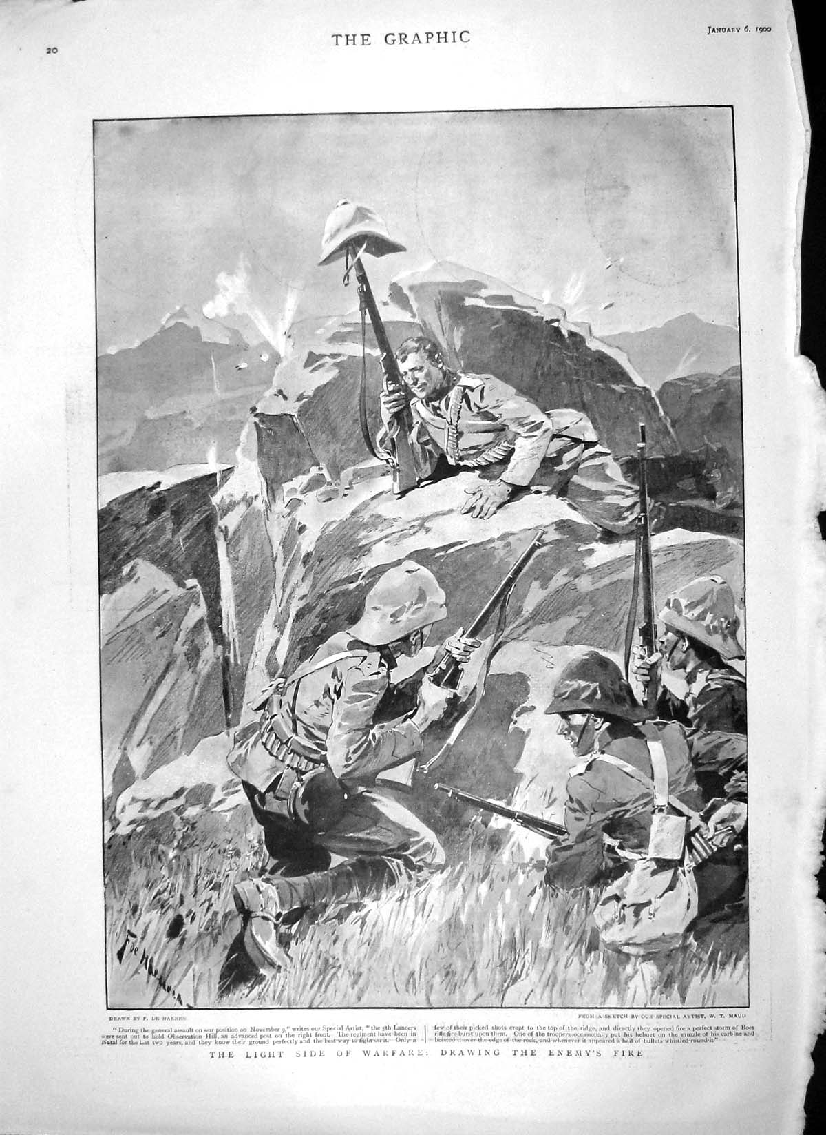 Original Old Antique Print 1900 Lancers War Siers Observation Hill Amalfi Cox