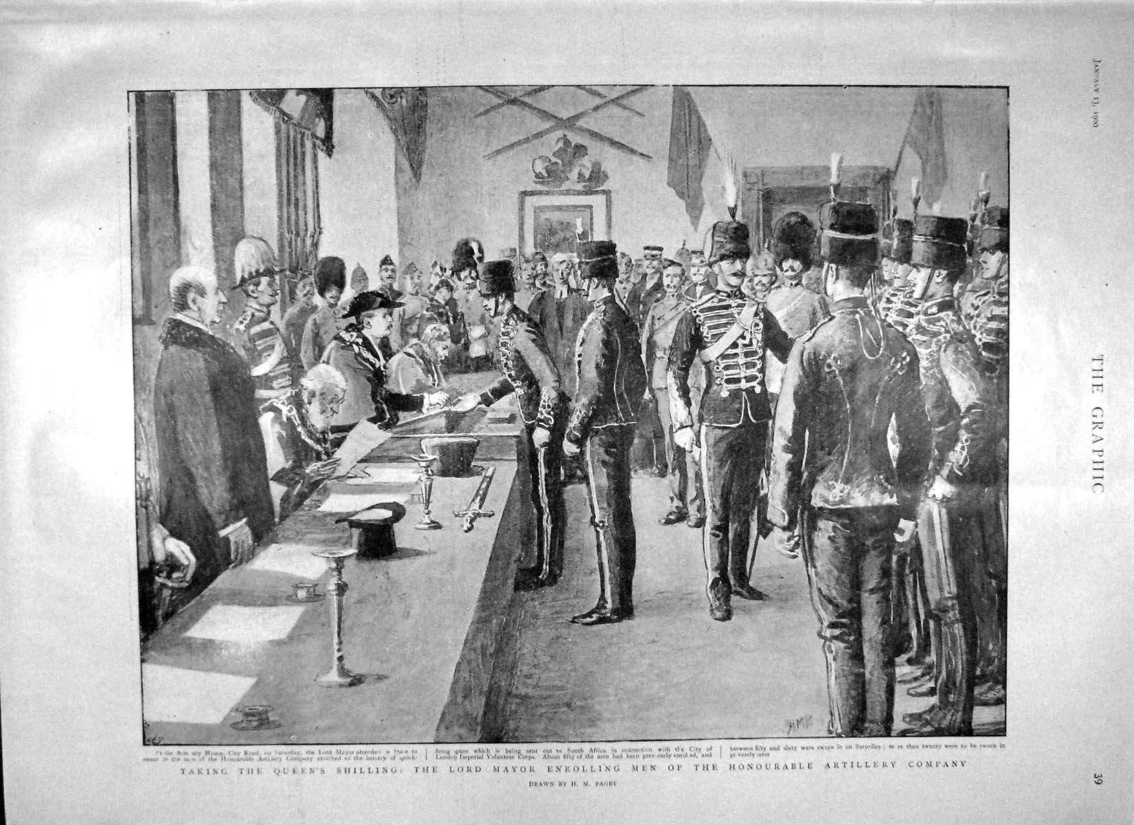 Old Antique Print 1900 Lord Mayor Artillery War Armoured Train Estcourt 20th