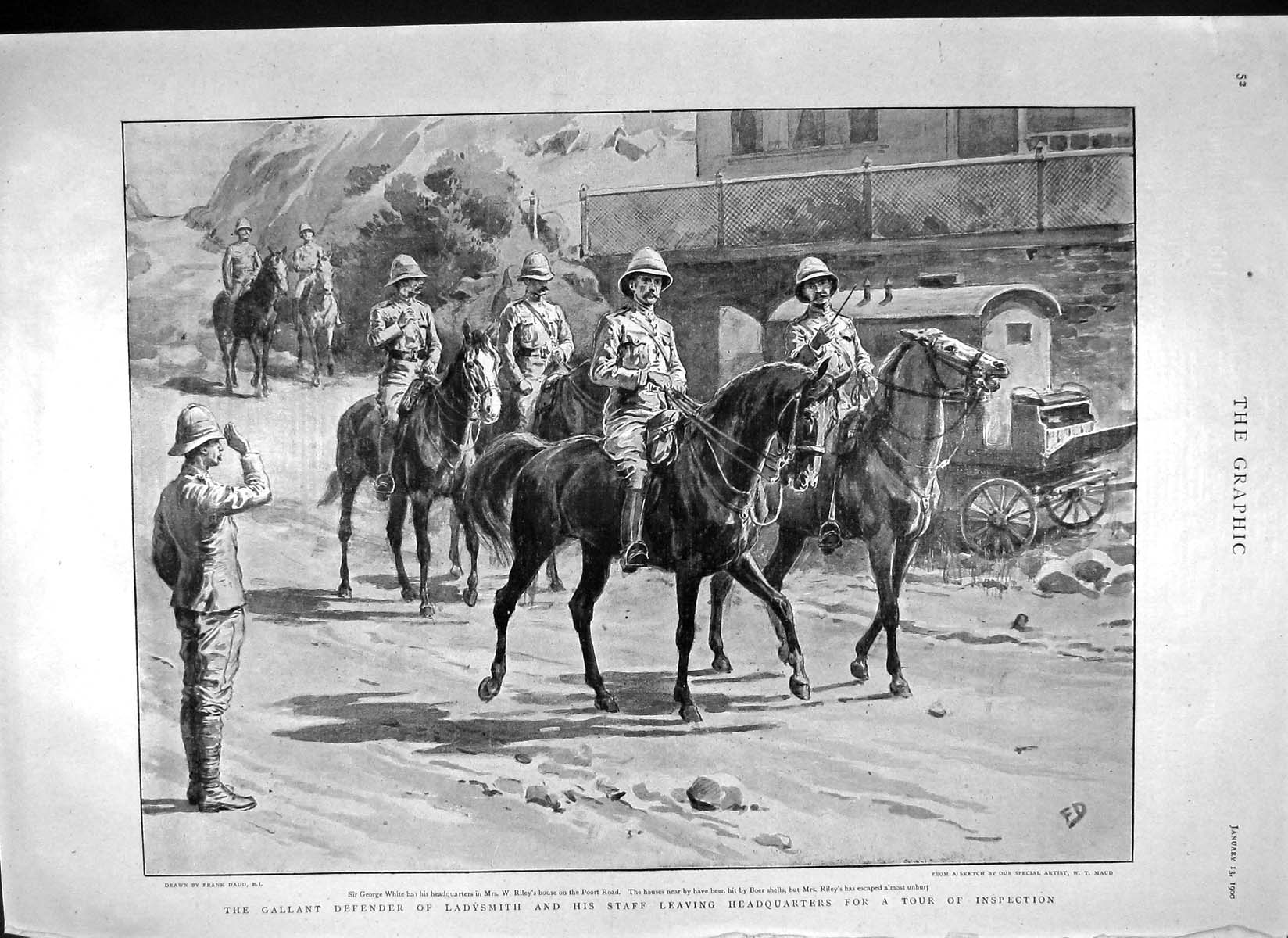 Original Old Antique Print 1900 Ladysmith White Riley Boer War Methuen Belmont