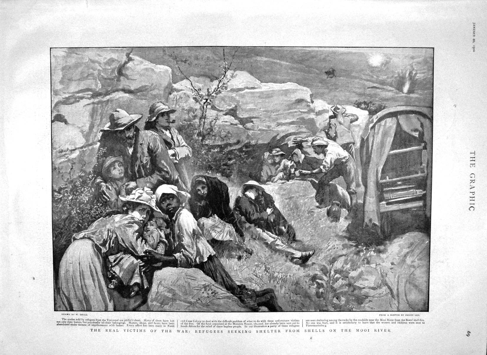 Old Antique Print 1900 War Refugees Mooi River Africa Russell Hill Hall 20th