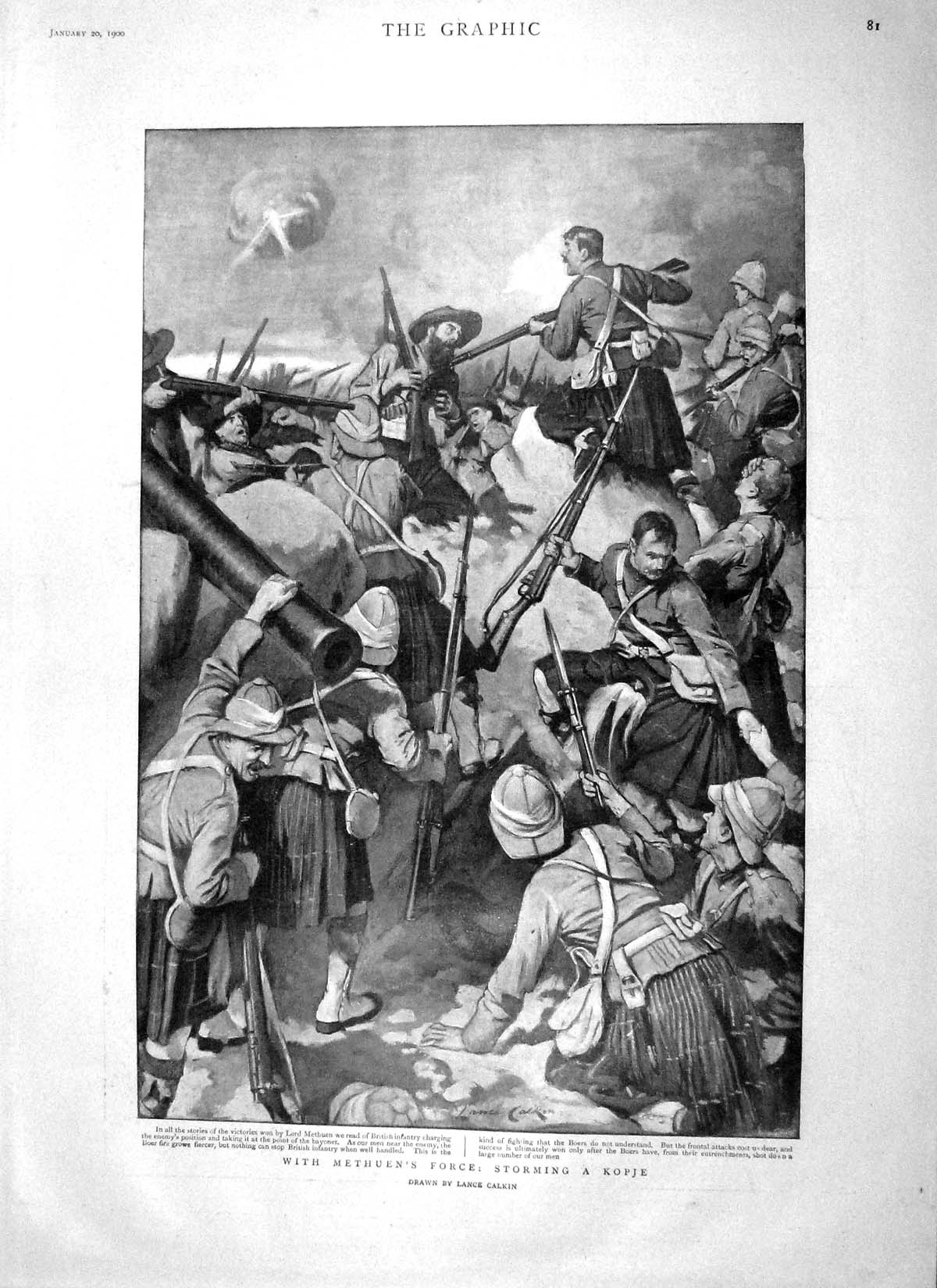 Original Old Antique Print 1900 Methuen War Storming Kopje Mackinnon Siers 20th
