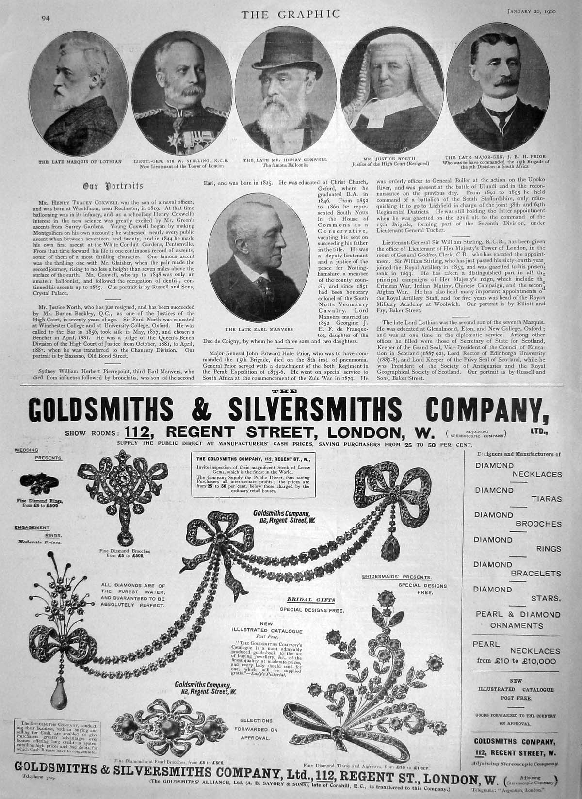 Old Antique Print 1900 Men Lothian Stirling Coxwell North Prior Manvers 20th