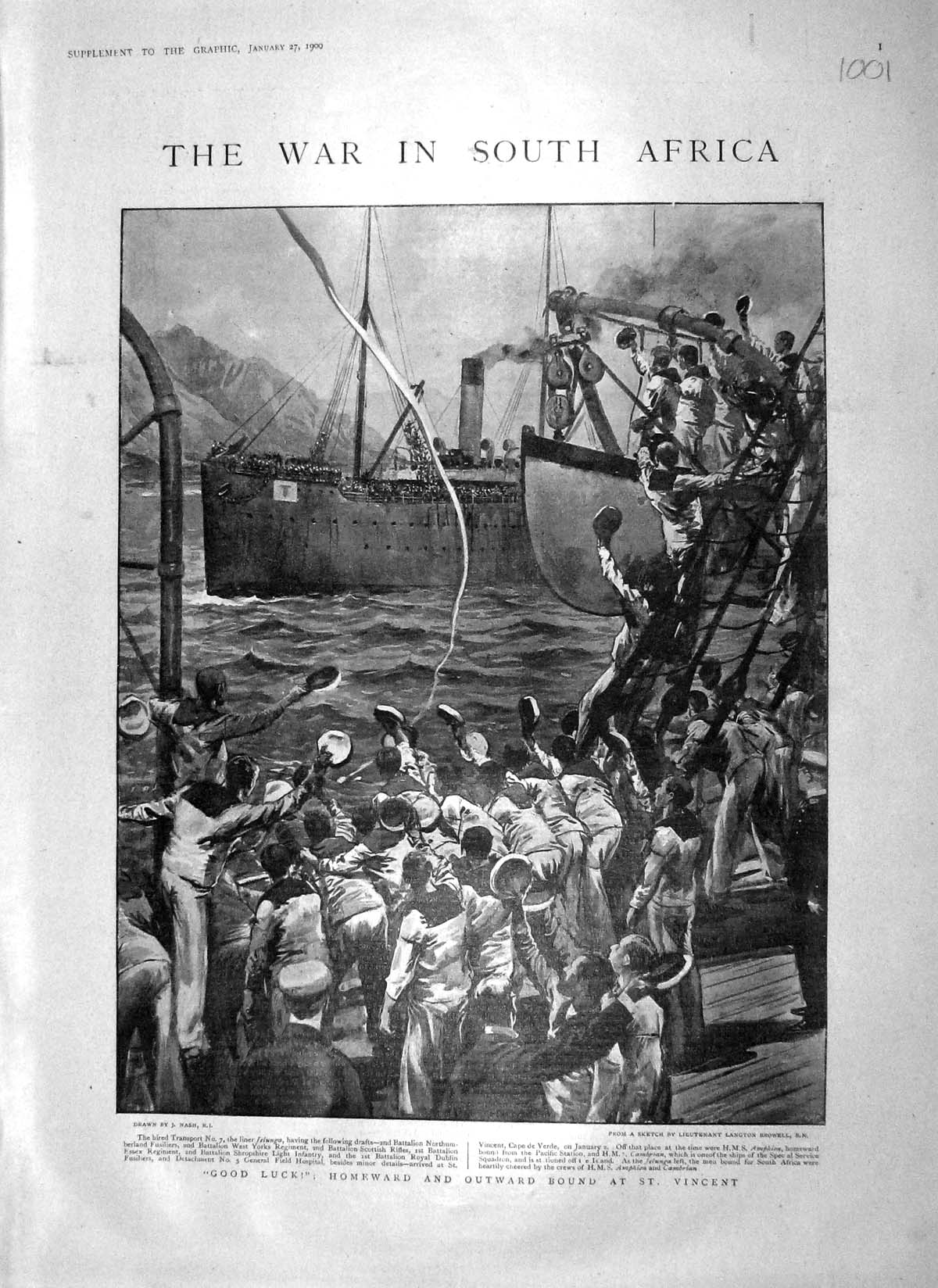 Old Antique Print 1900 War Africa Vincent Ship Jelunga Amphion Maccormac 20th