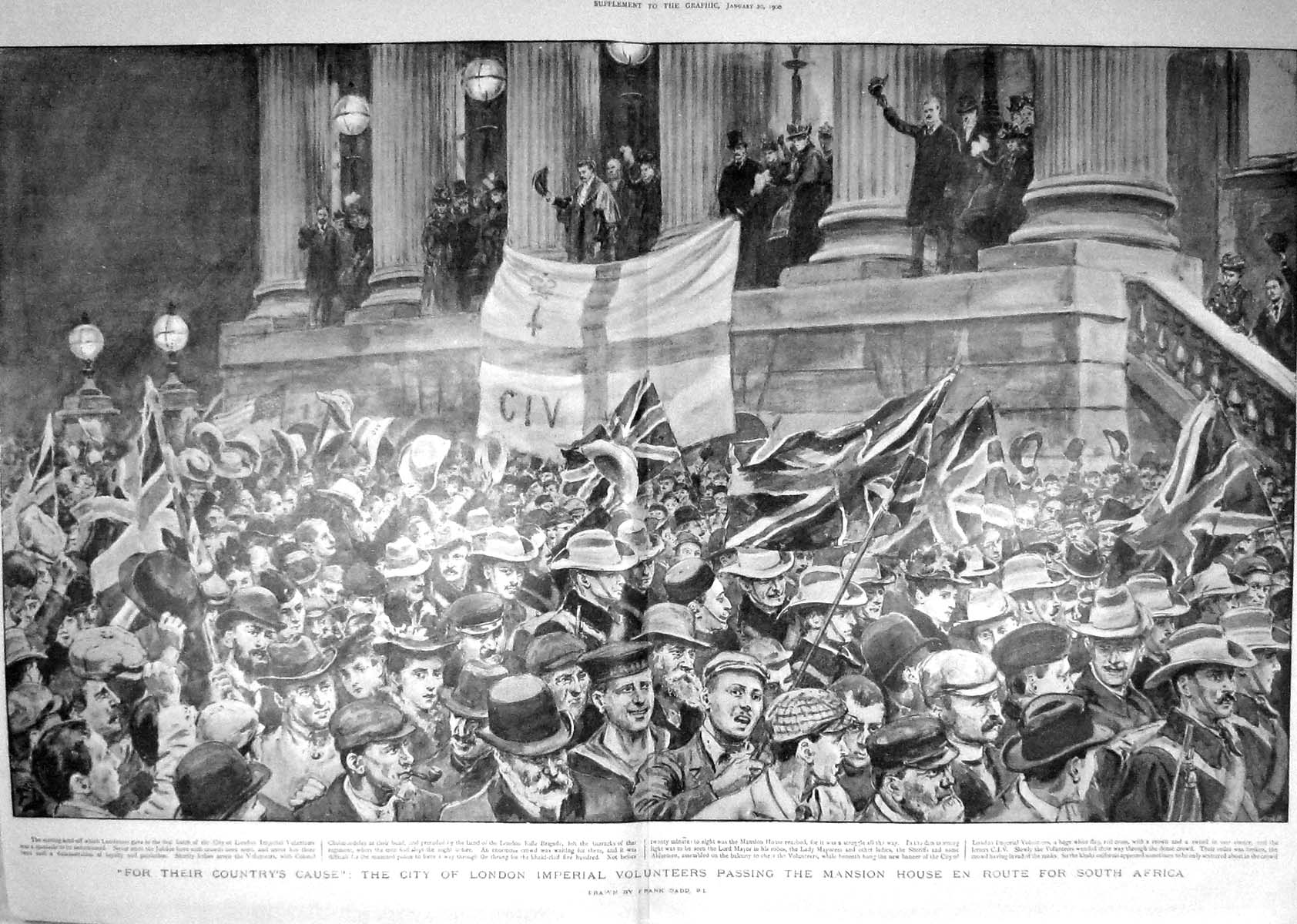 Old Antique Print 1900 London Imperial Volunteers Mansion House Africa 20th