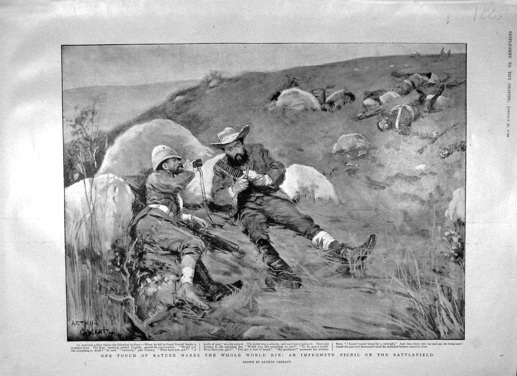 Original Old Antique Print 1900 War Siers Picnic Boer Cousen London Imperial