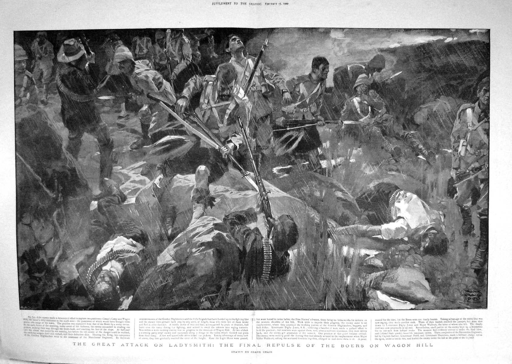 Old Antique Print 1900 War Ladysmith Boers Wagon Hill Digby Jones Gordon 20th
