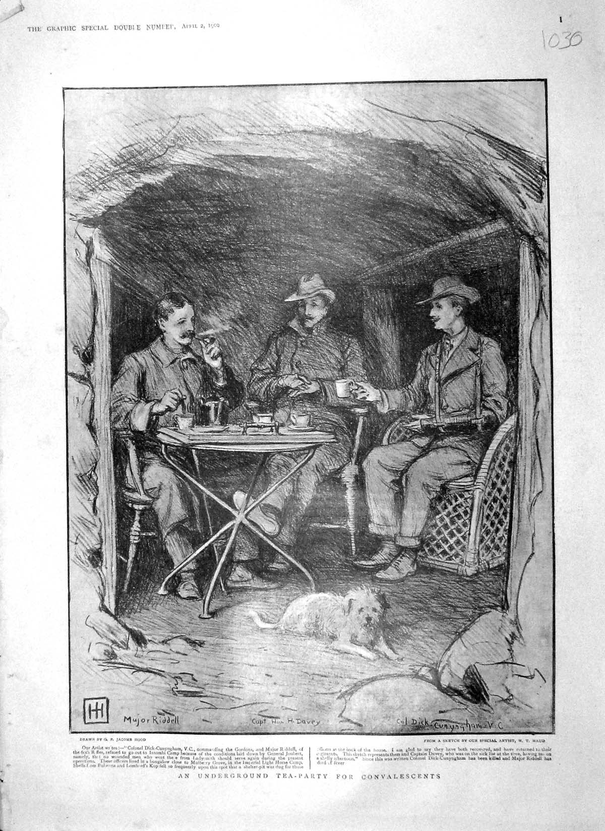 Old Antique Print 1900 War Tea-Party Cunyngham Riddell Ladysmith Rhodes 20th