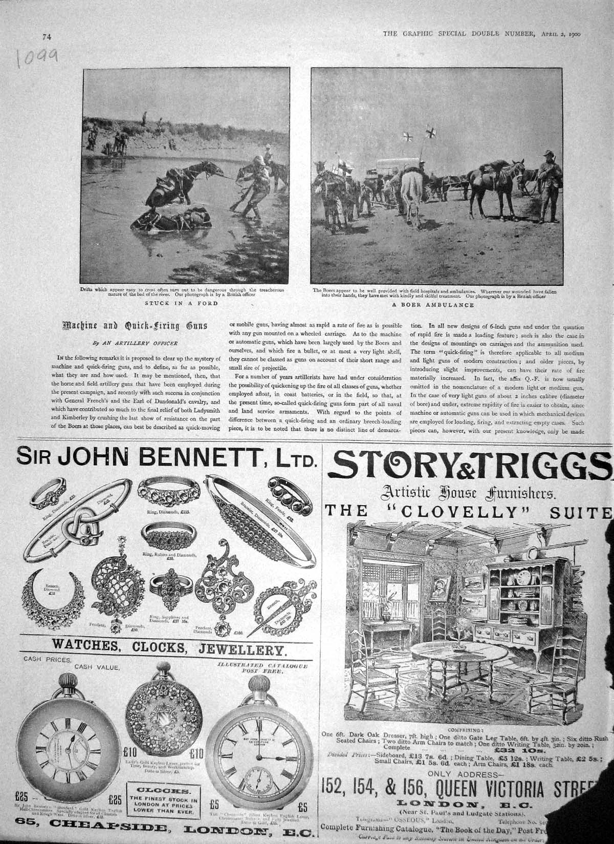 Original Old Antique Print 1900 War Boer Ambulance Field Hospital Horses River