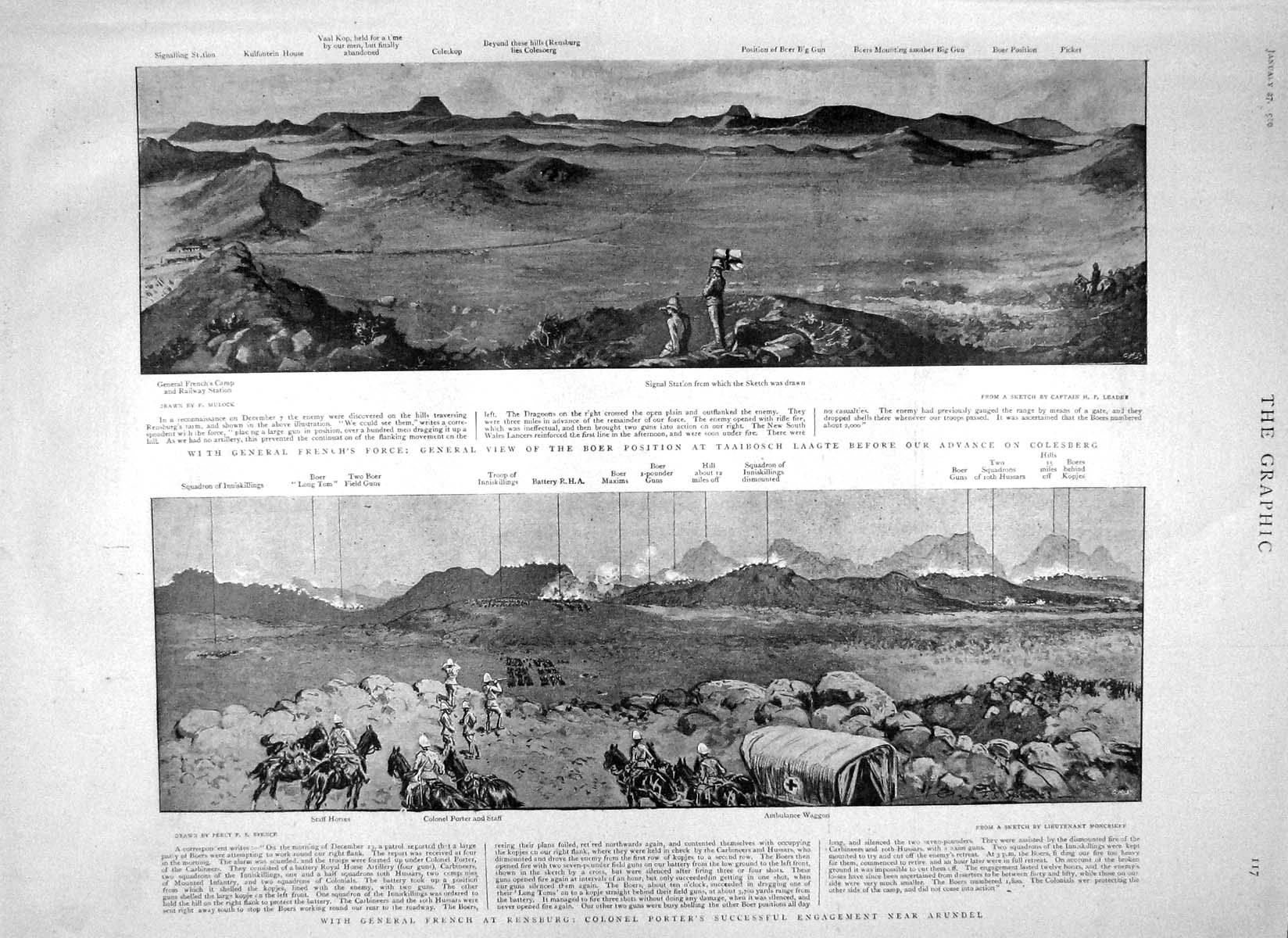 Old Antique Print 1900 General French Porter Arundel War Laagte Ladysmith 20th