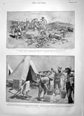 Original Old Antique Print 1900 Lord Methuen Maxim Gun War Camp Modder River