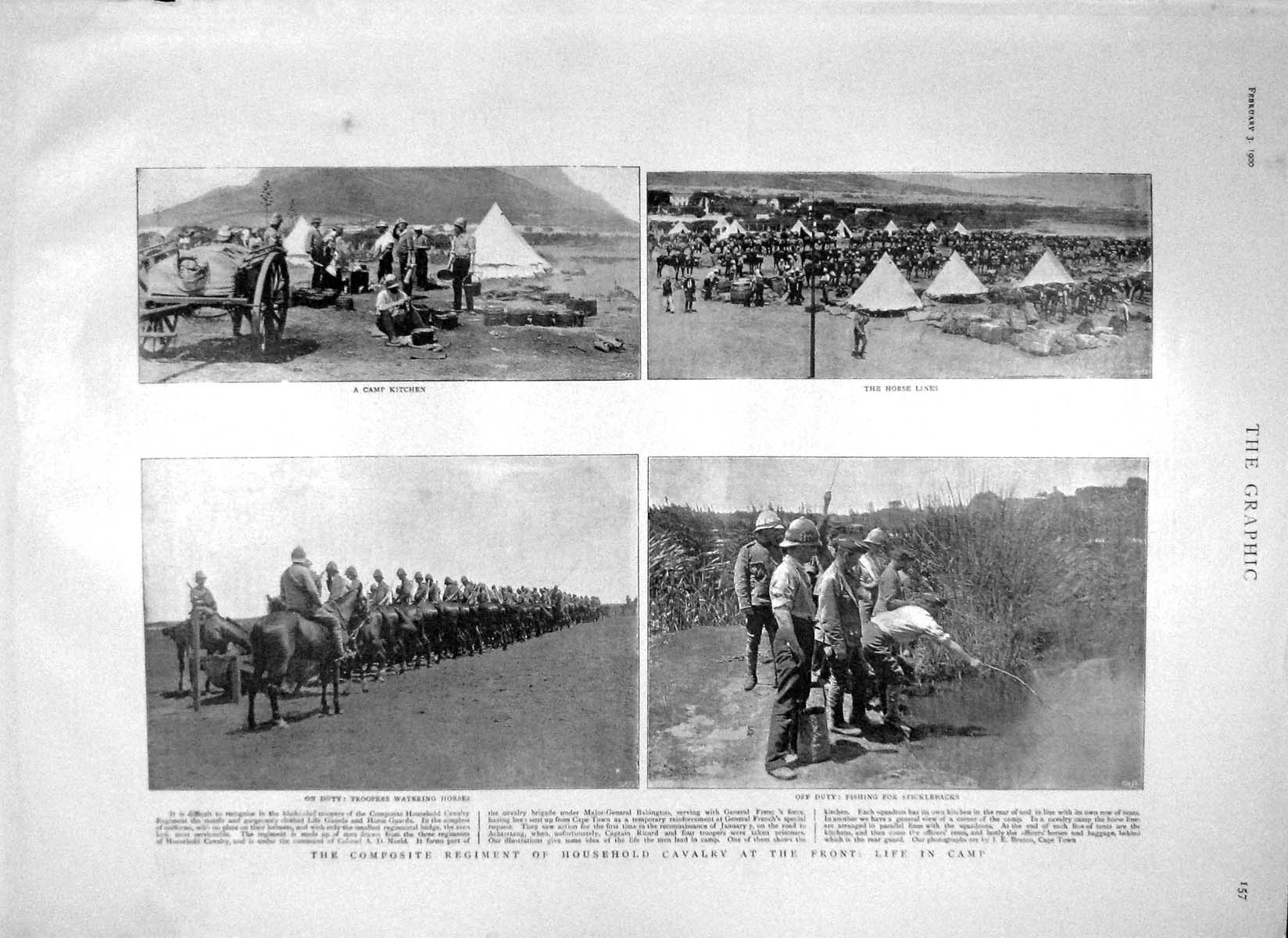 Original Old Antique Print 1900 HousehCavalry War Camp Kitchen Zulus Chief 20th