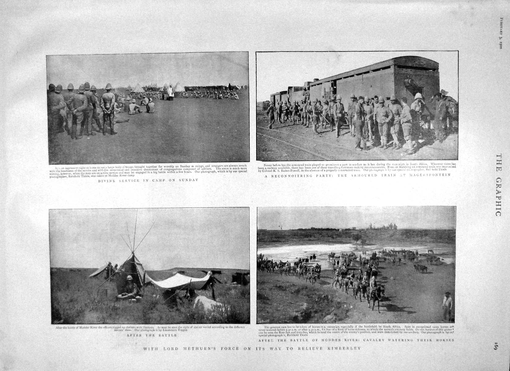 Old Antique Print 1900 Lord Methuen Kimberley War Modder River Train Camp 20th