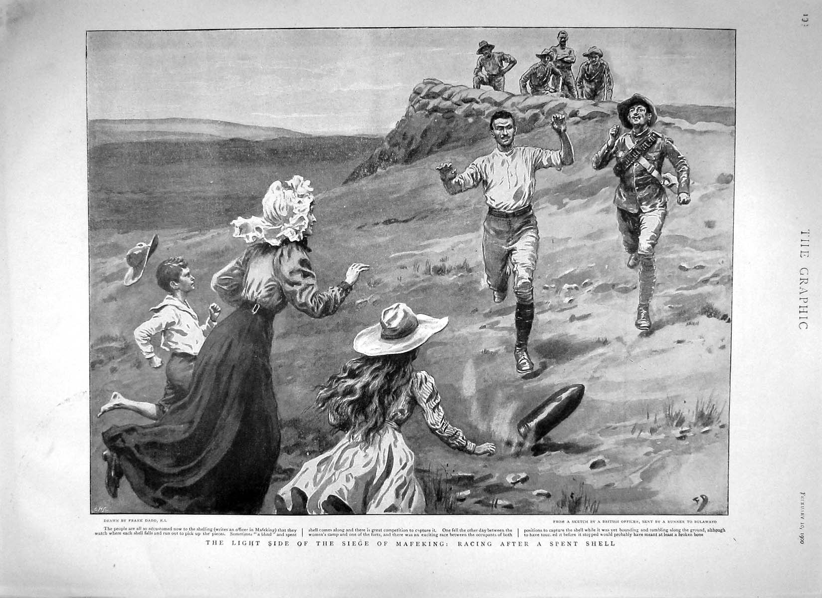 Original Old Antique Print 1900 War Siege Mafeking Siers Racing Spent Shell
