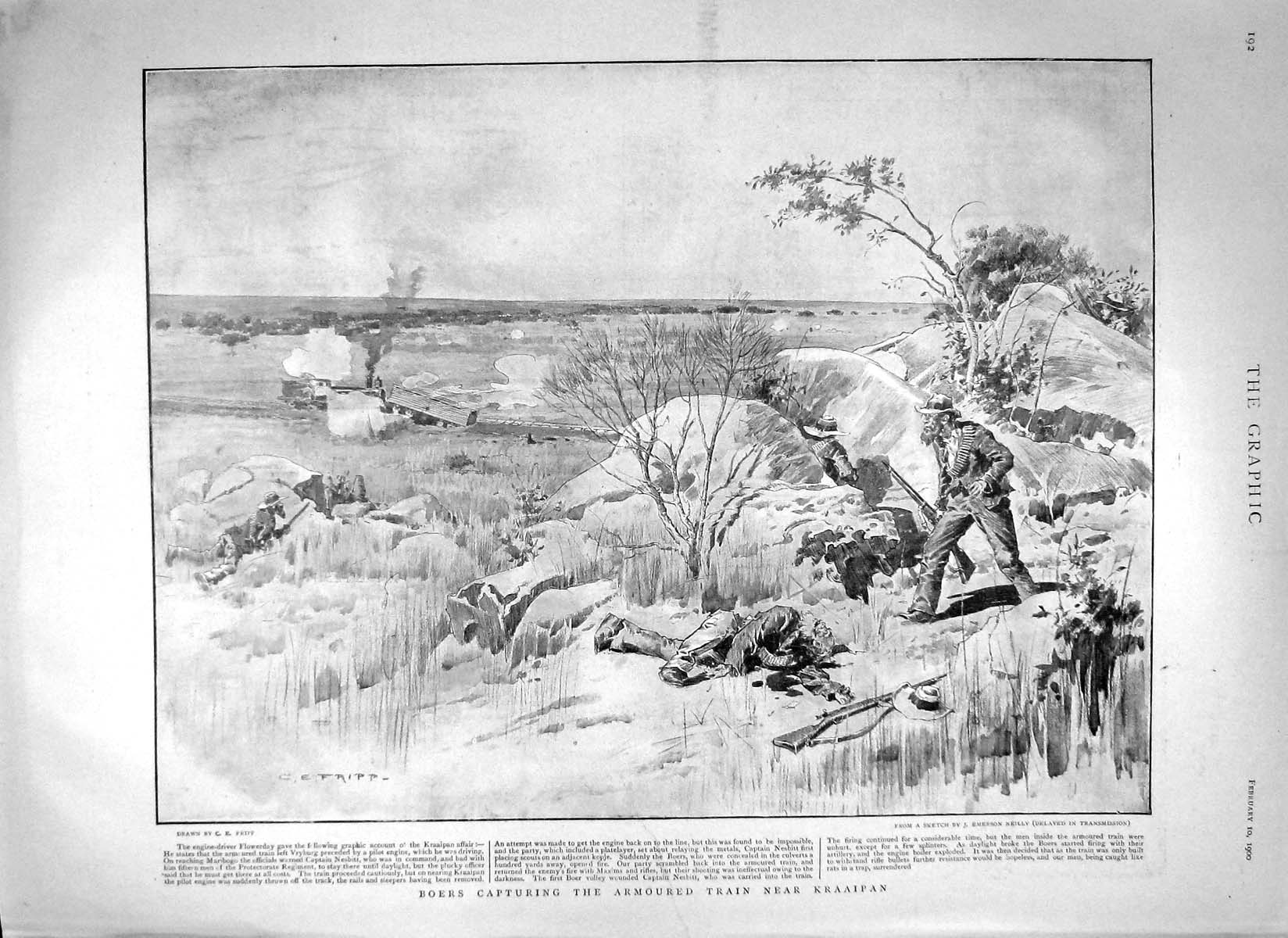 Old Antique Print 1900 Boers Armoured Train Kraaipan War Methuen Pilcher 20th