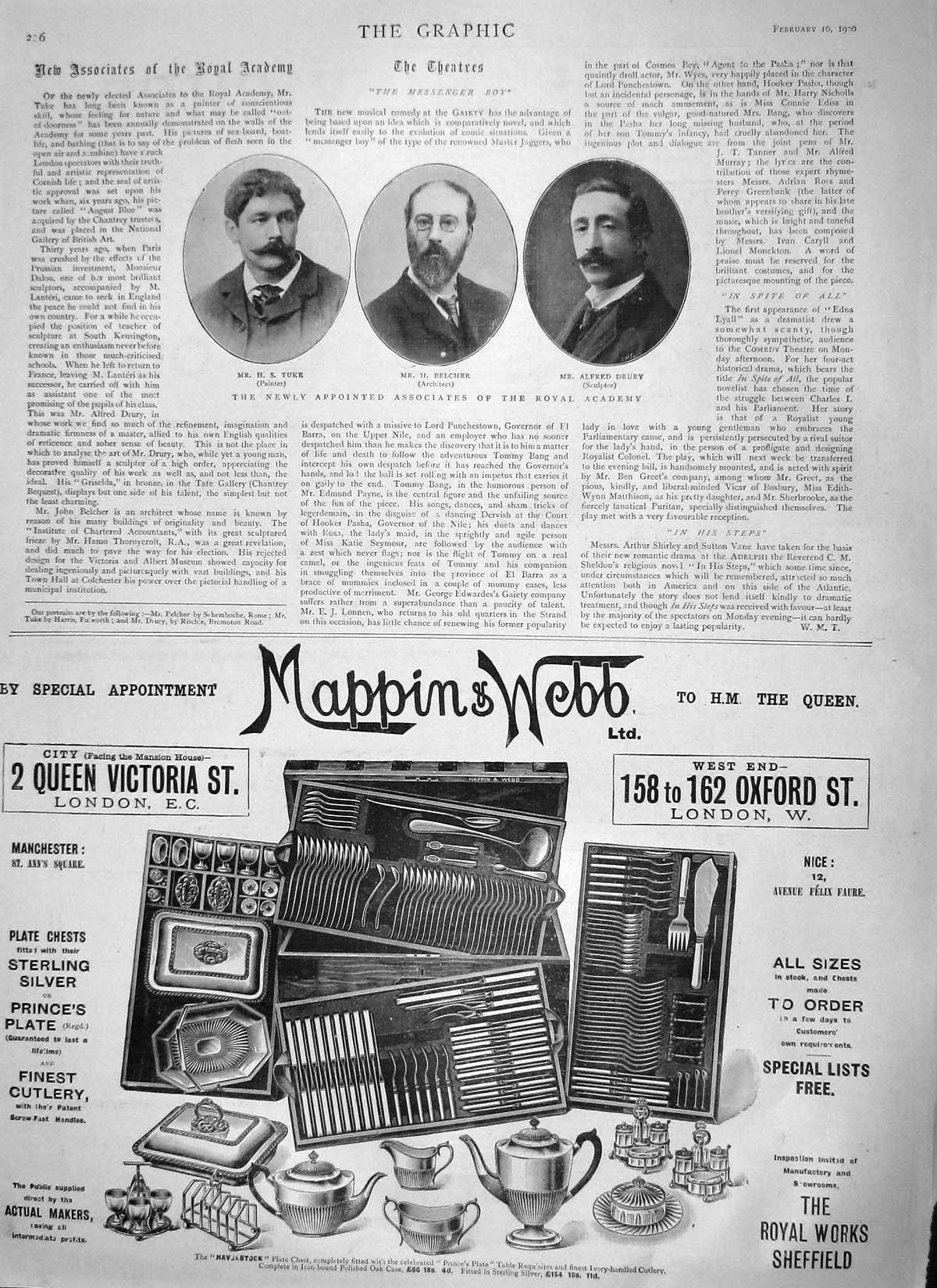 Original Old Antique Print 1900 Tuke Belcher Drury Royal Academy Mappin Webb