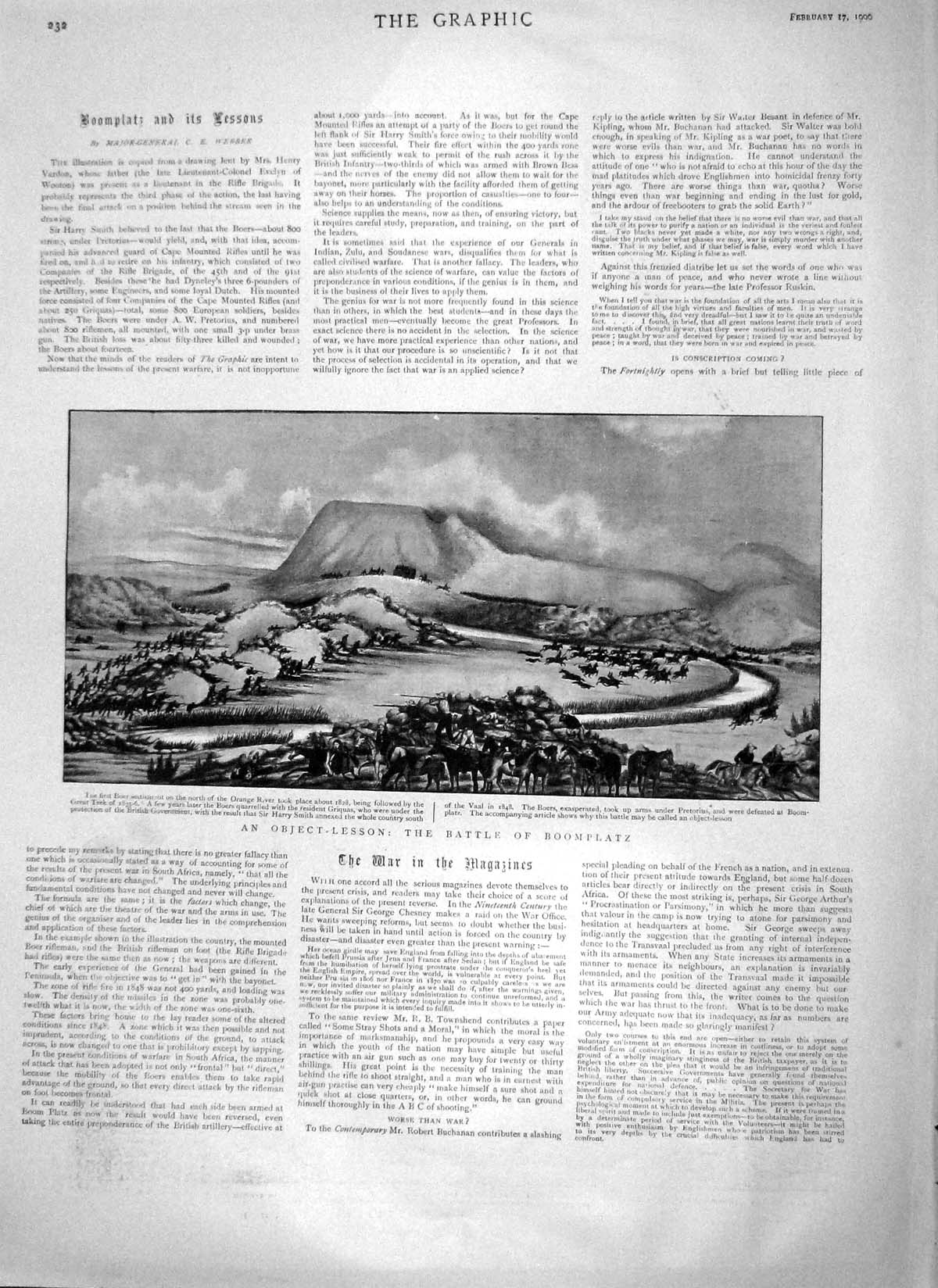 Original Old Antique Print 1900 Battle Boomplatz Boer Harry Smith Pretorius War