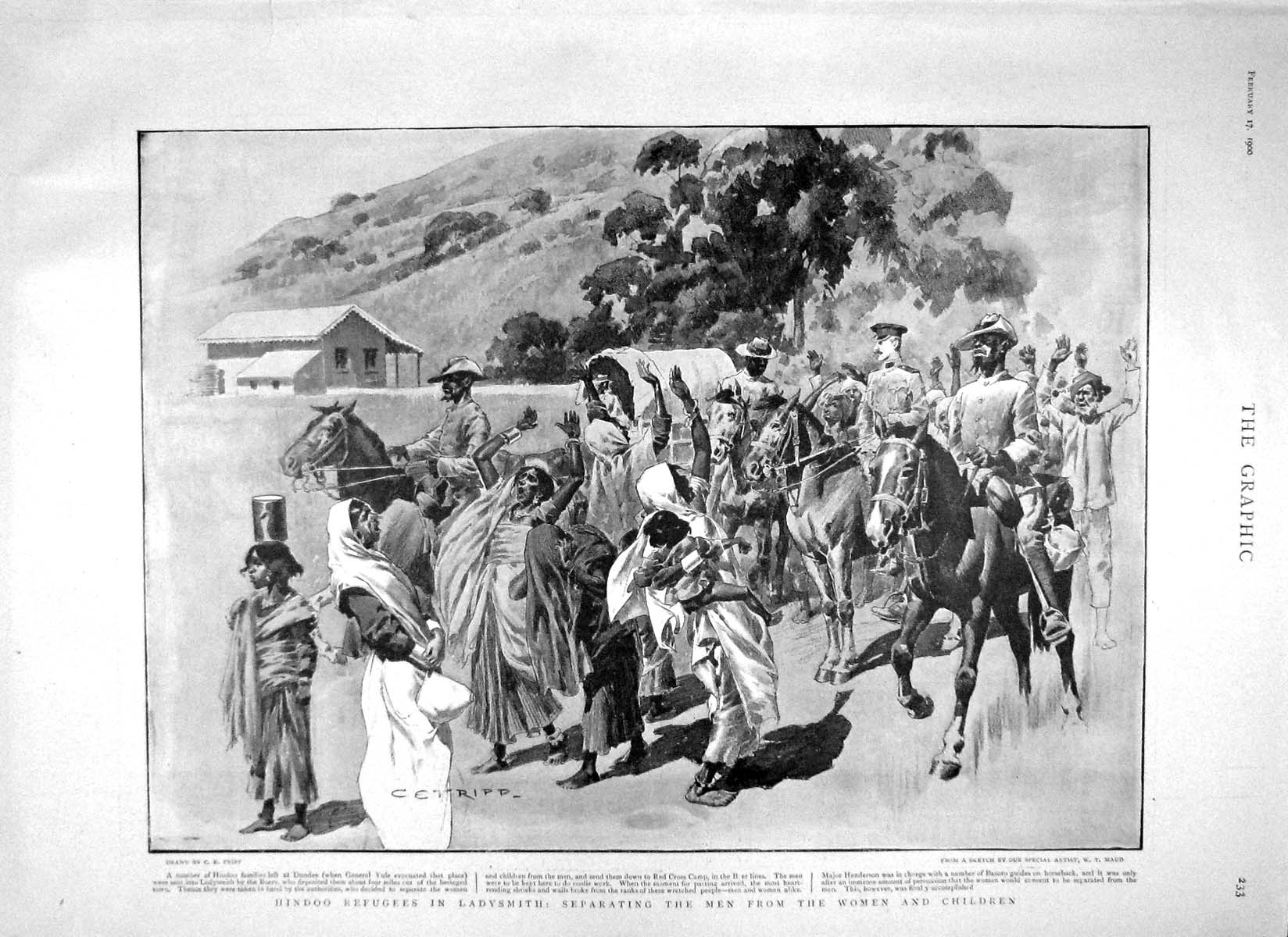 Original Old Antique Print 1900 Hindoo Refugees Ladysmith General Yule Mafeking
