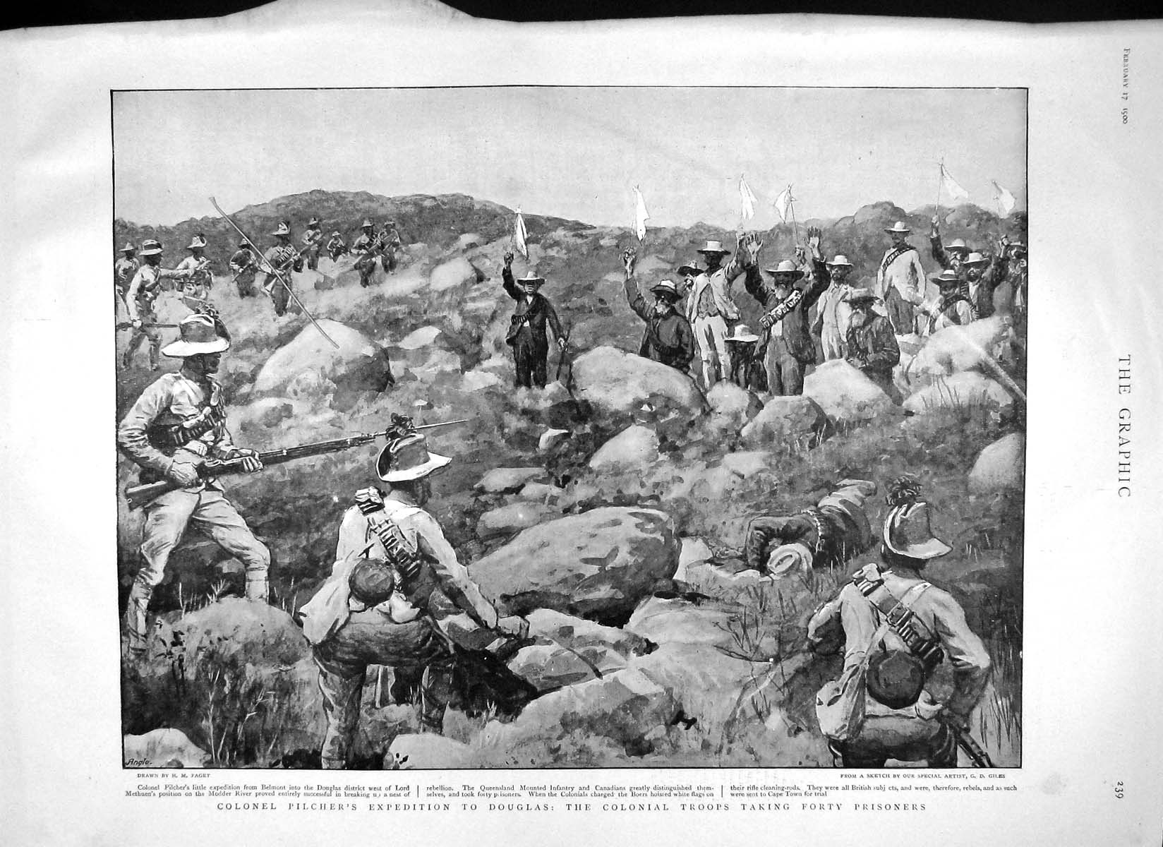 Original Old Antique Print 1900 Colonel Pilcher Douglas Methuen War Tugela Army