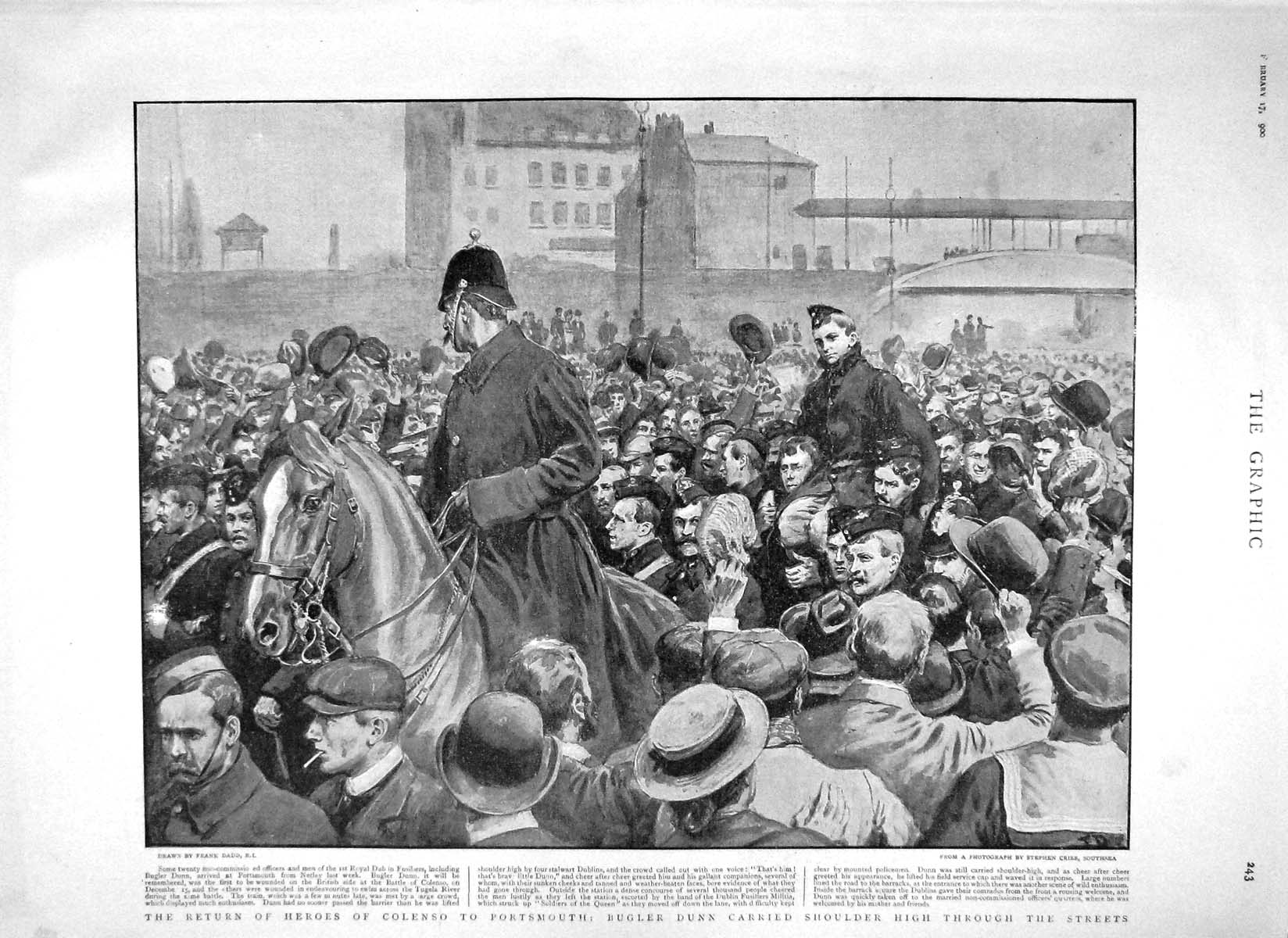Old Antique Print 1900 War Colenso Bugler Dunn Portsmouth Aldershot Army 20th