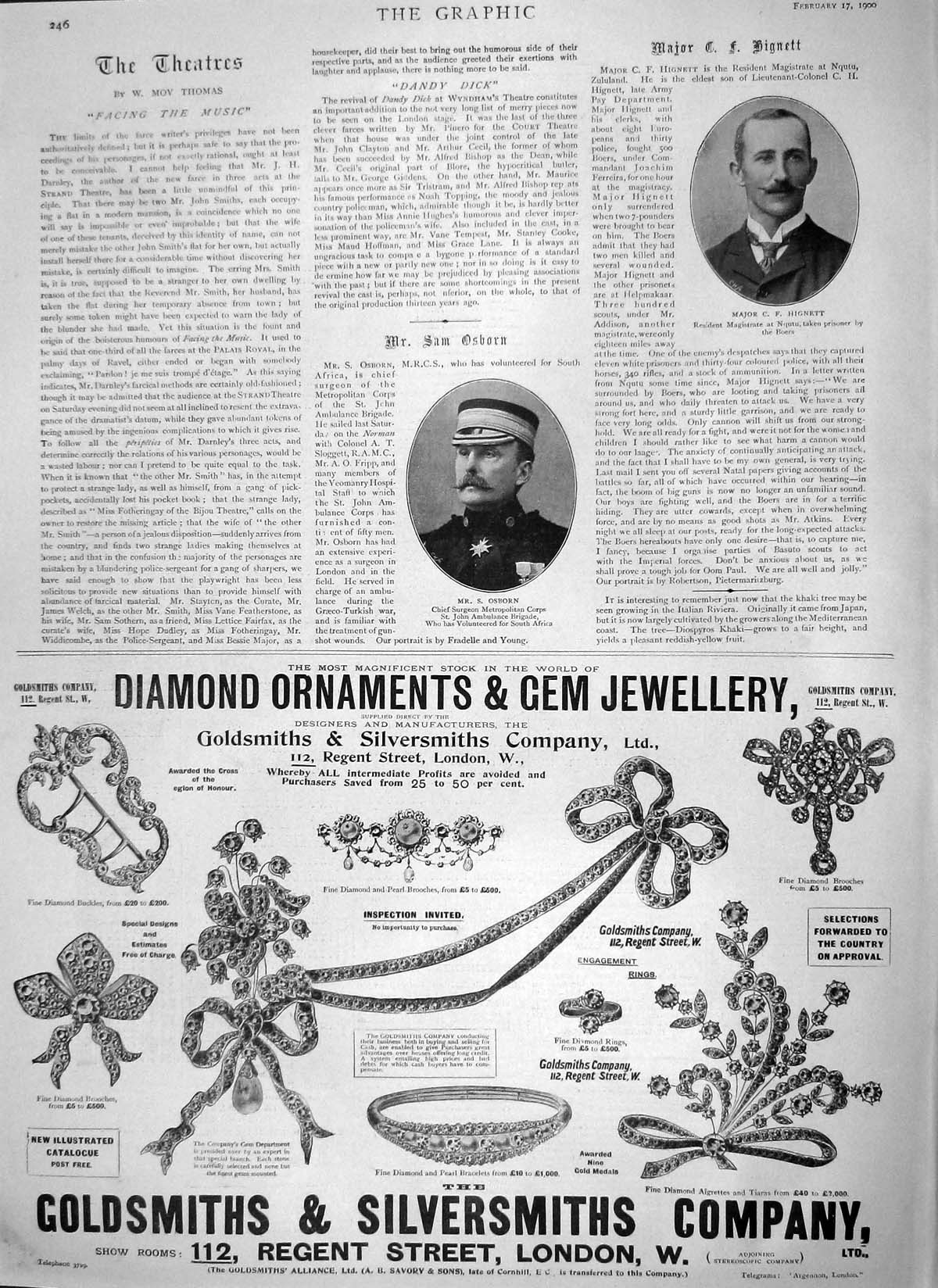Original Old Antique Print 1900 Osborn Hingnett South Africa War Gsmith London