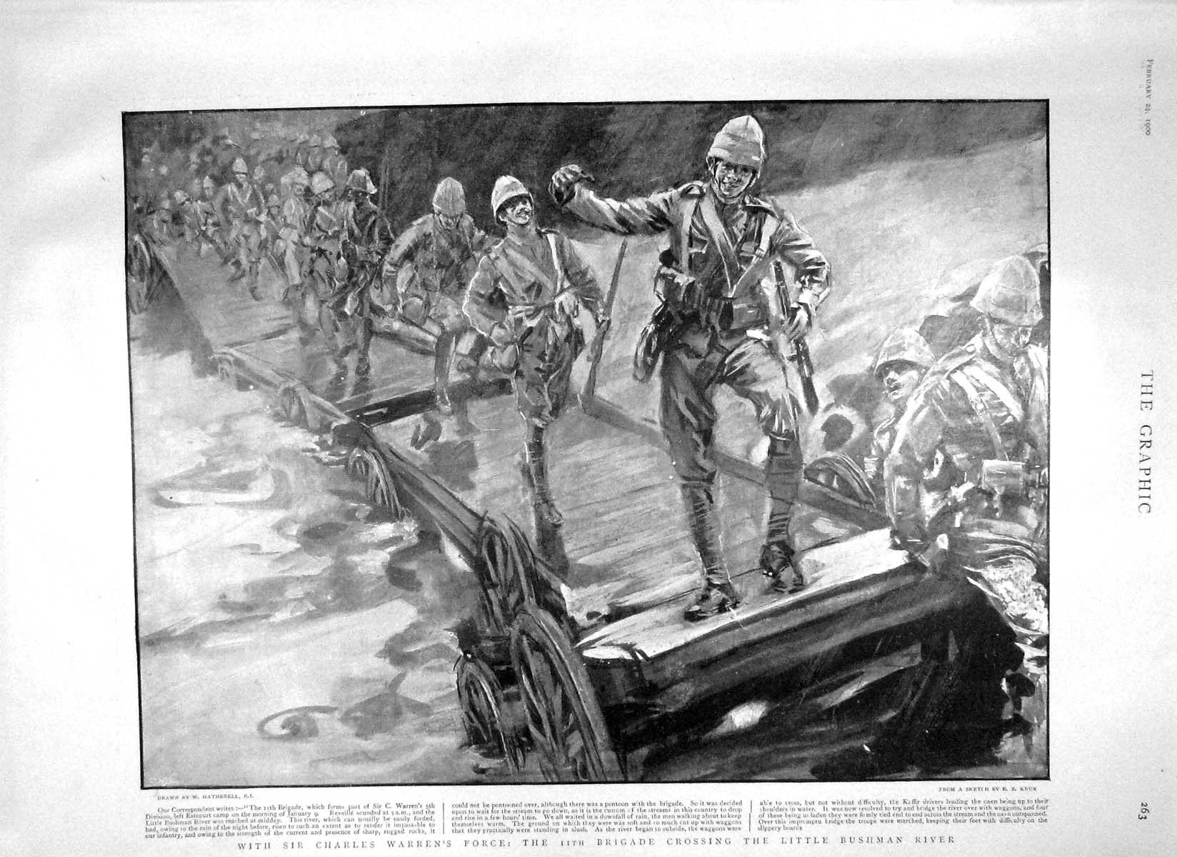Original Old Antique Print 1900 Charles Warren Bushman River Kaffir War Tugela