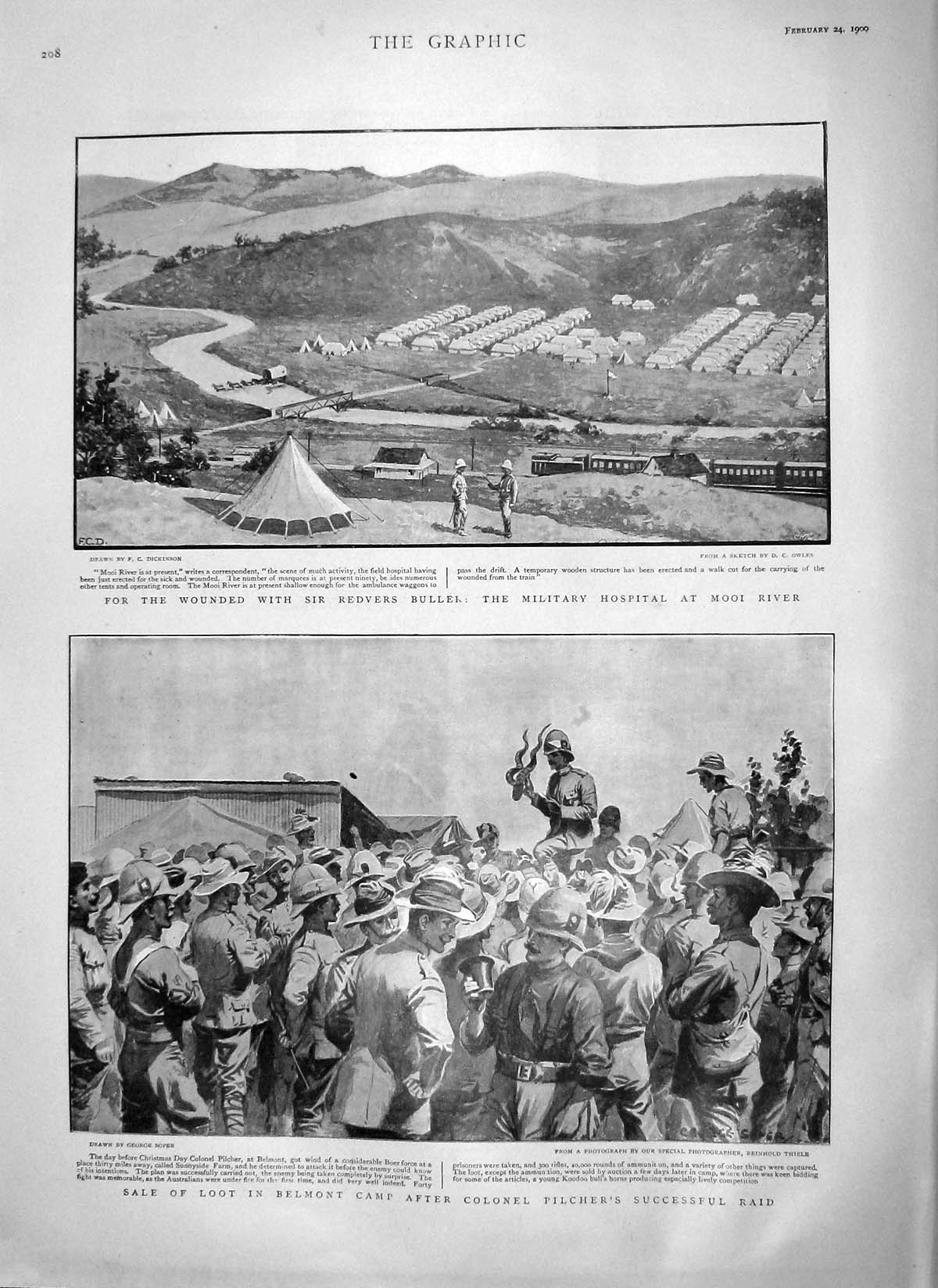 Old Antique Print 1900 Belmont Camp Pilcher Hospital War Mooi Chamberlain 20th