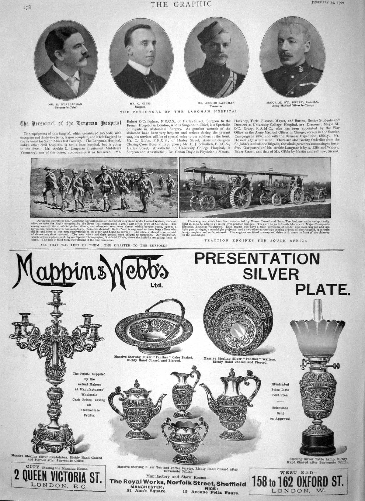 Original Old Antique Print 1900 Langman Hospital Gibbs Drury O'Callaghan Mappin