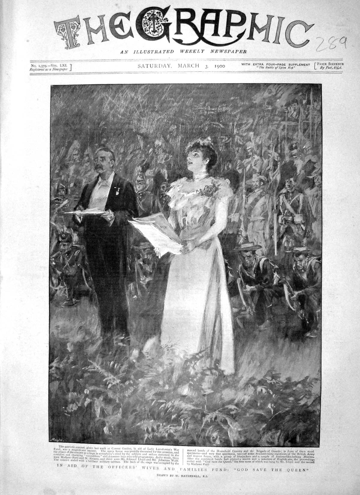 Original Old Antique Print 1900 Patriotic Concert Covent Garden Lady Lansdowne