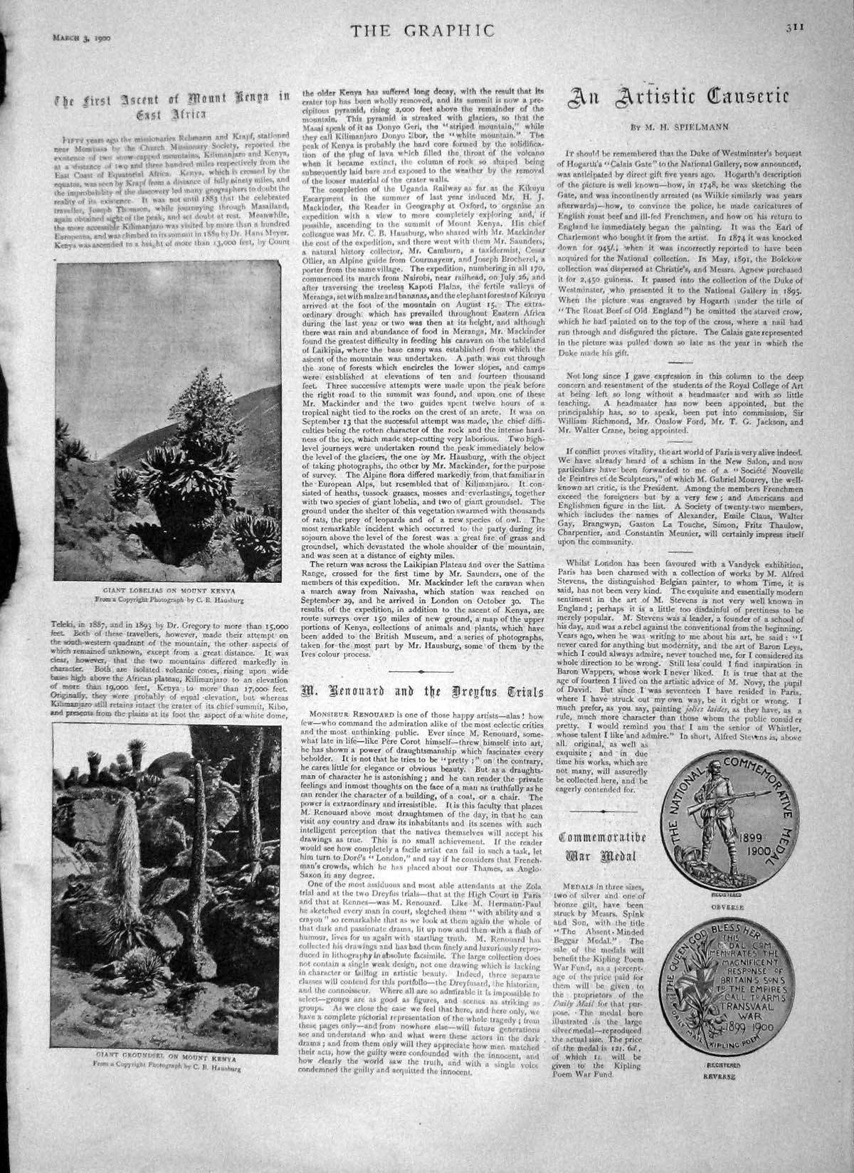 Original Old Antique Print 1900 Giant Lobelias Mount Kenya Groundsel War Medal