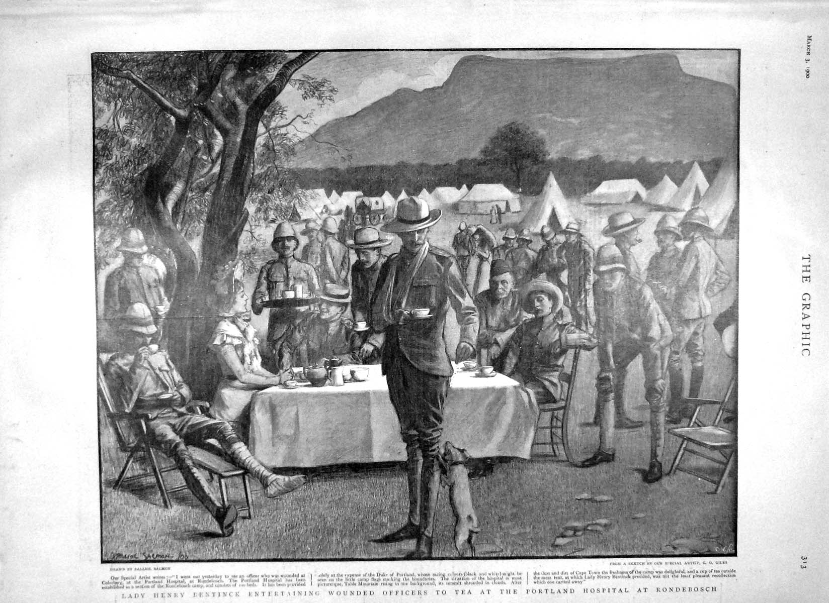 Old Antique Print 1900 Lady Bentinck Portland Hospital War Thames Floods 20th