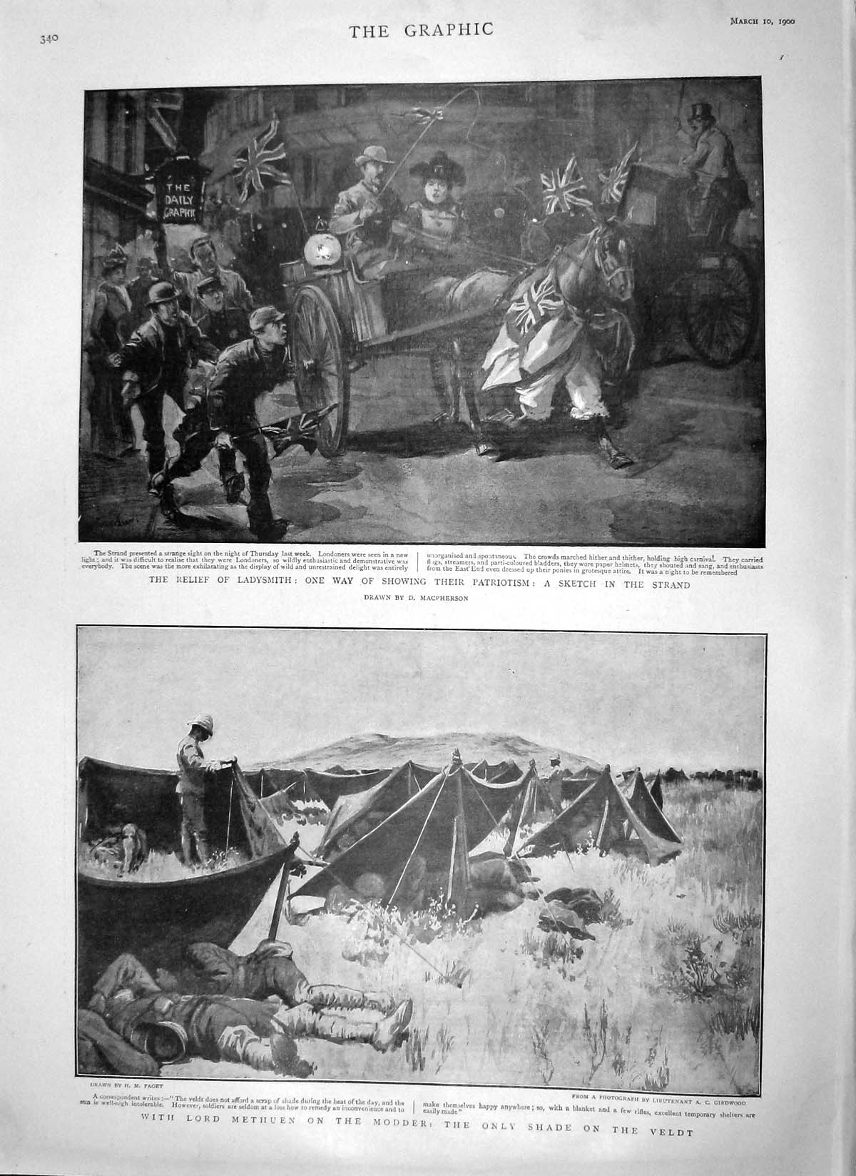 Original Old Antique Print 1900 Ladysmith Lord Methuen Modder Veldt War Mansion