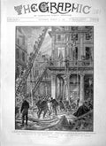 Original Old Antique Print 1900 Destruction Theatre Francais Fire Paris France