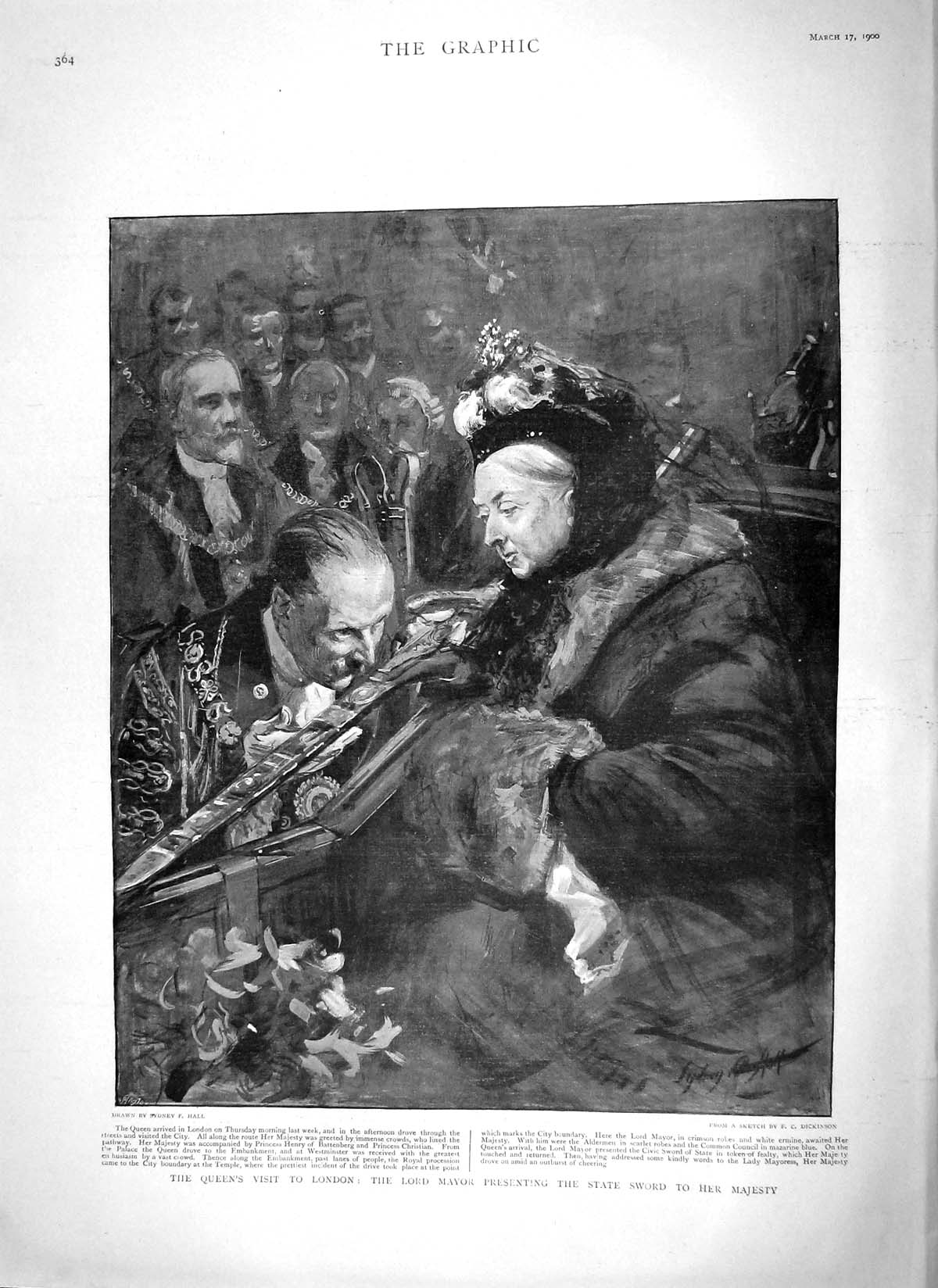 Old Antique Print 1900 Queen Victoria Lord Mayor State Sword Battenberg 20th