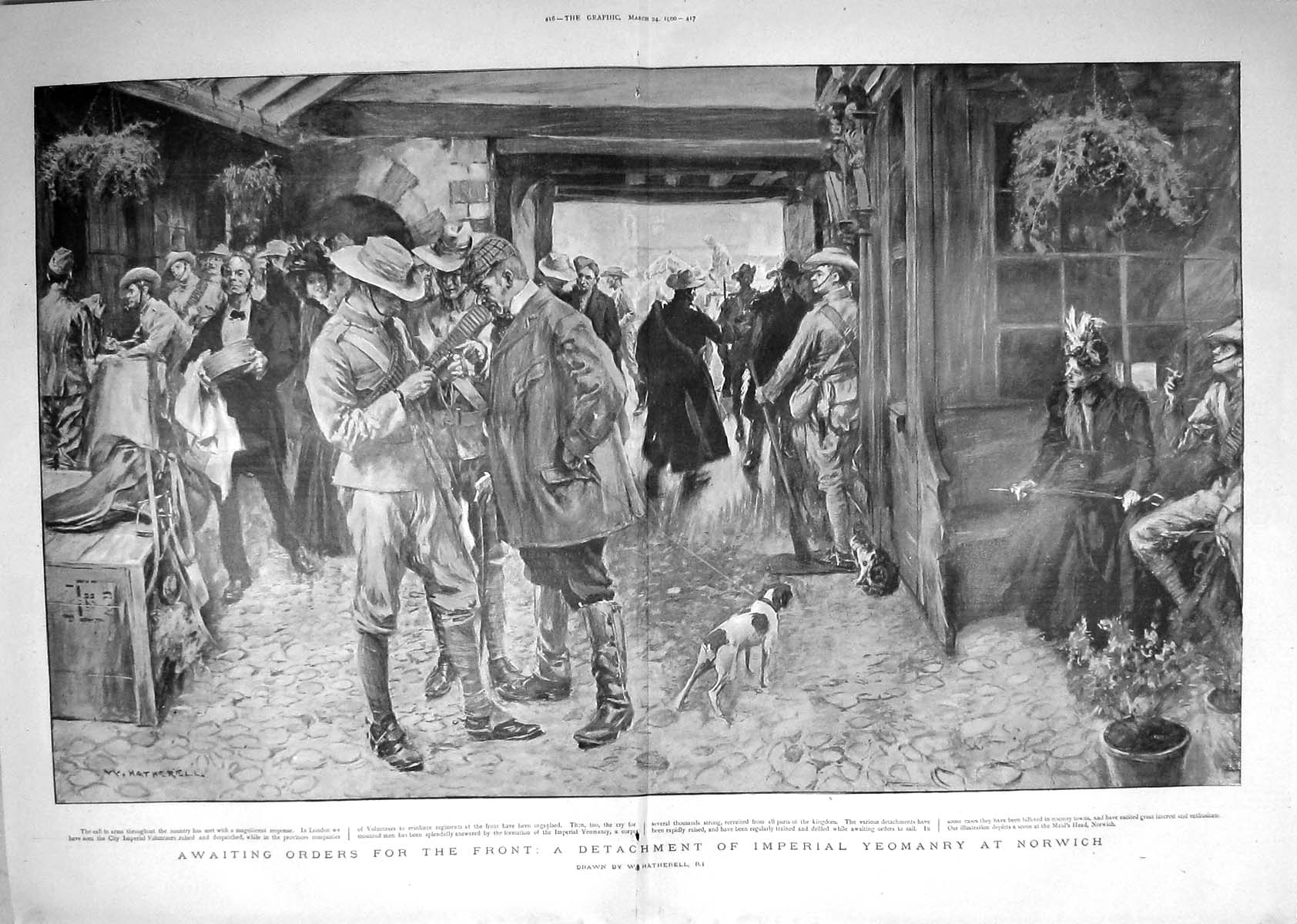 Original Old Antique Print 1900 Detachment Imperial Yeomanry Norwich War Men