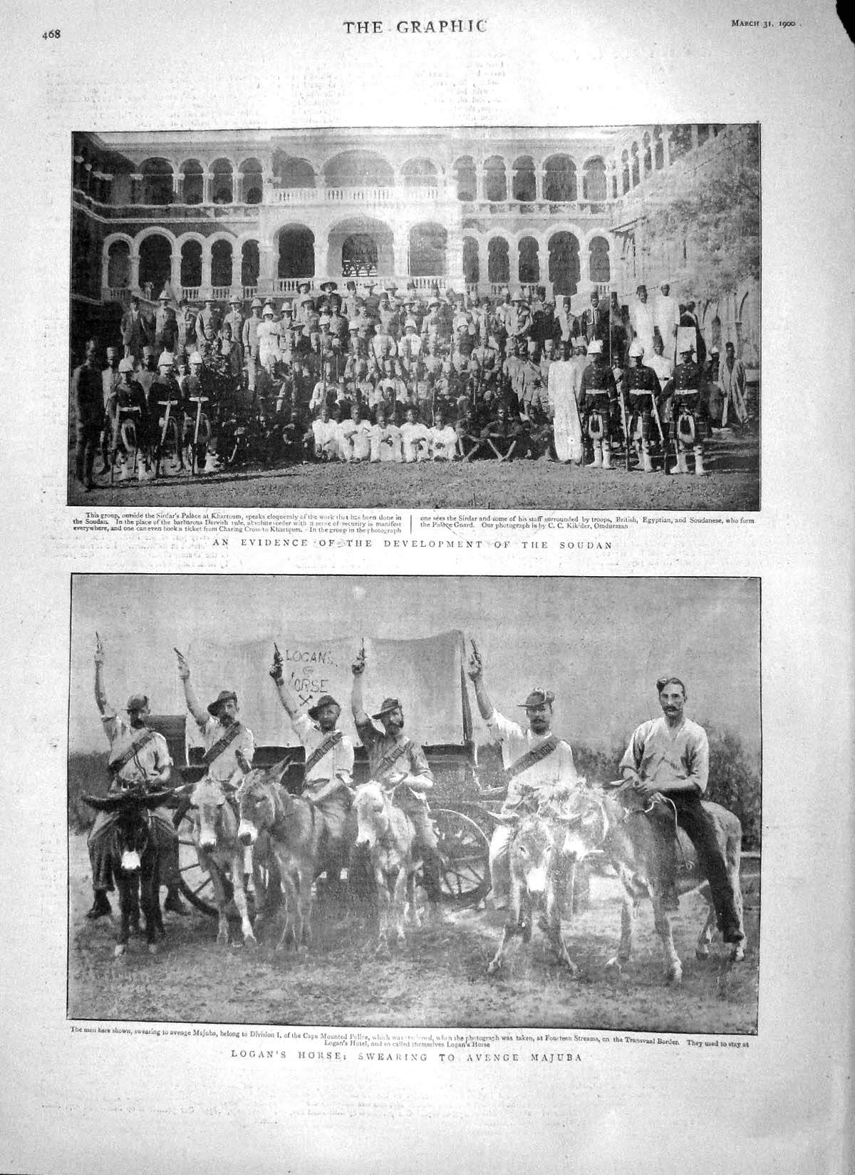 Old Antique Print 1900 Logan Horse Soudan Majuba Mowbray Fairfax Fane Ear 20th
