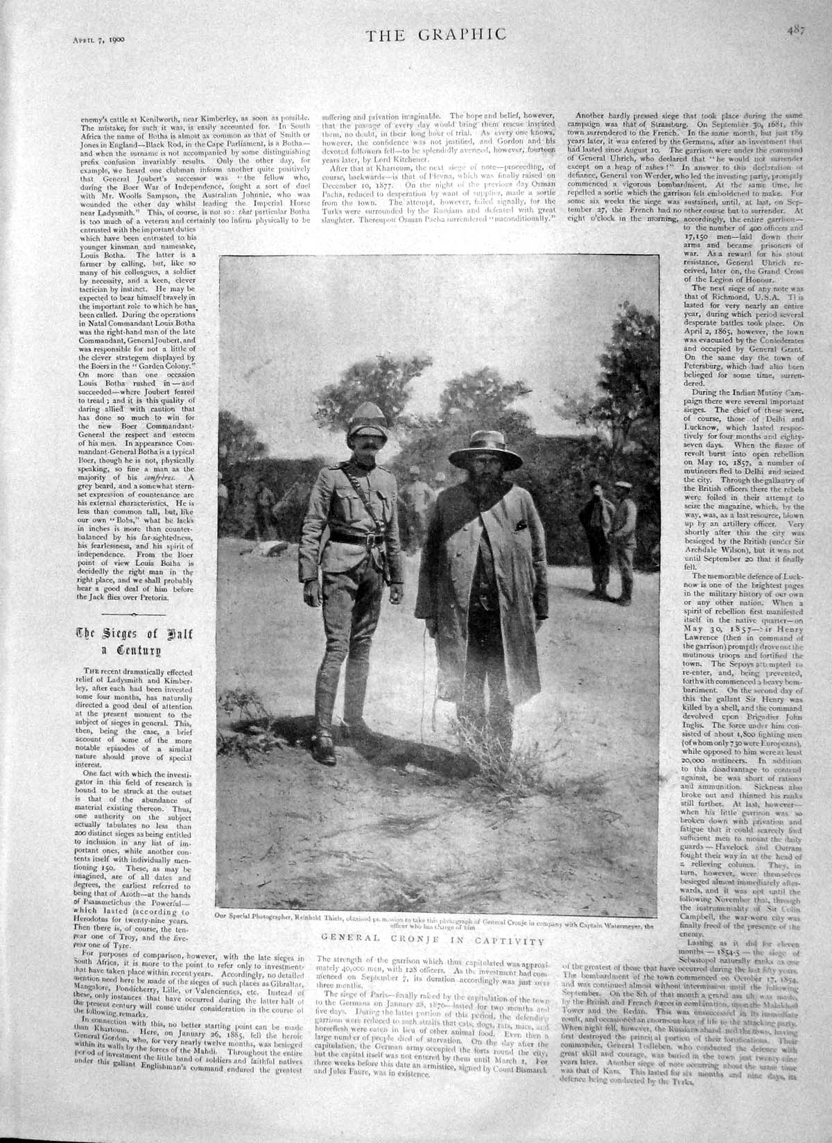Original Old Antique Print 1900 General Cronje Watermeyer War Ladysmith White