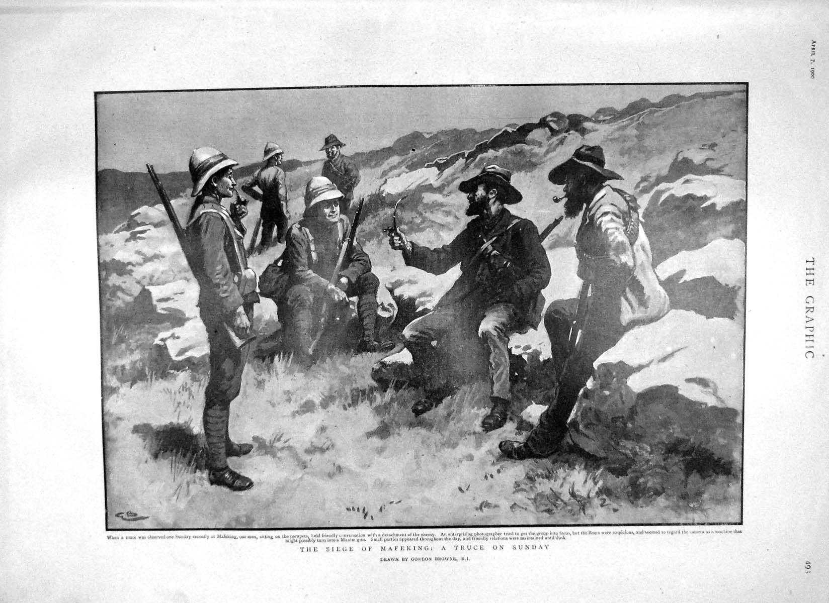 Original Old Antique Print 1900 Mafeking Siers War Cronje Paardeberg Stewart