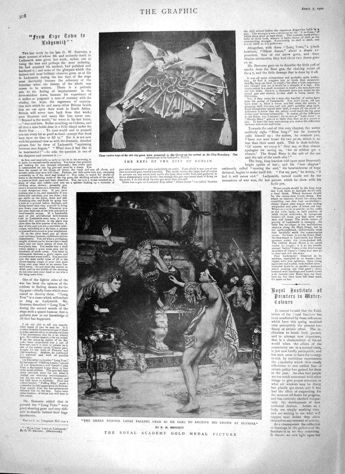 Old Antique Print 1900 Keys City Dublin Greek Runner Ladas Crown Olympia 20th