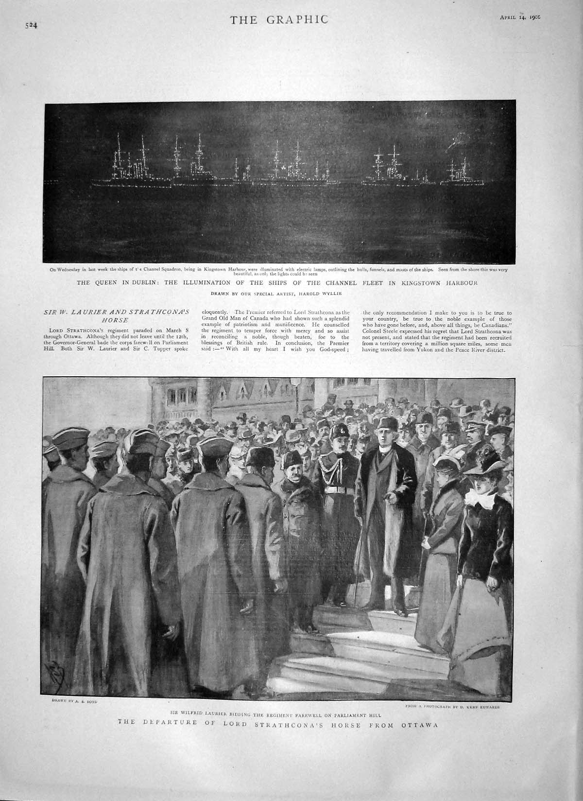 Old Antique Print 1900 Lord Strathcona Ottawa Laurier Ships Dublin Queen 20th